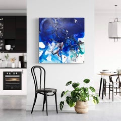 "Bleu" 80x80 cm, acrylique sur toile, feuille d'or