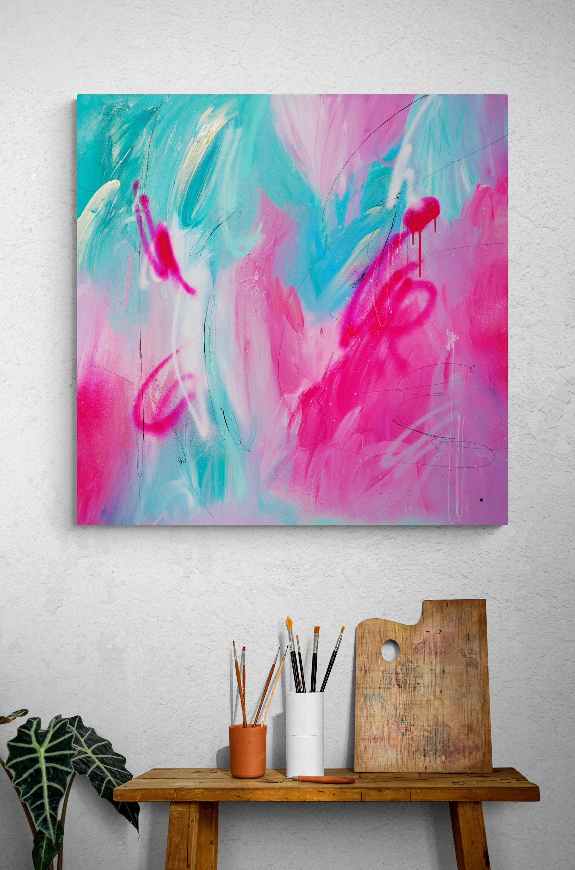 BUDAPEST , 100x100 cm, acrylic, canvas - Abstract Art by Veranika Rokashevich