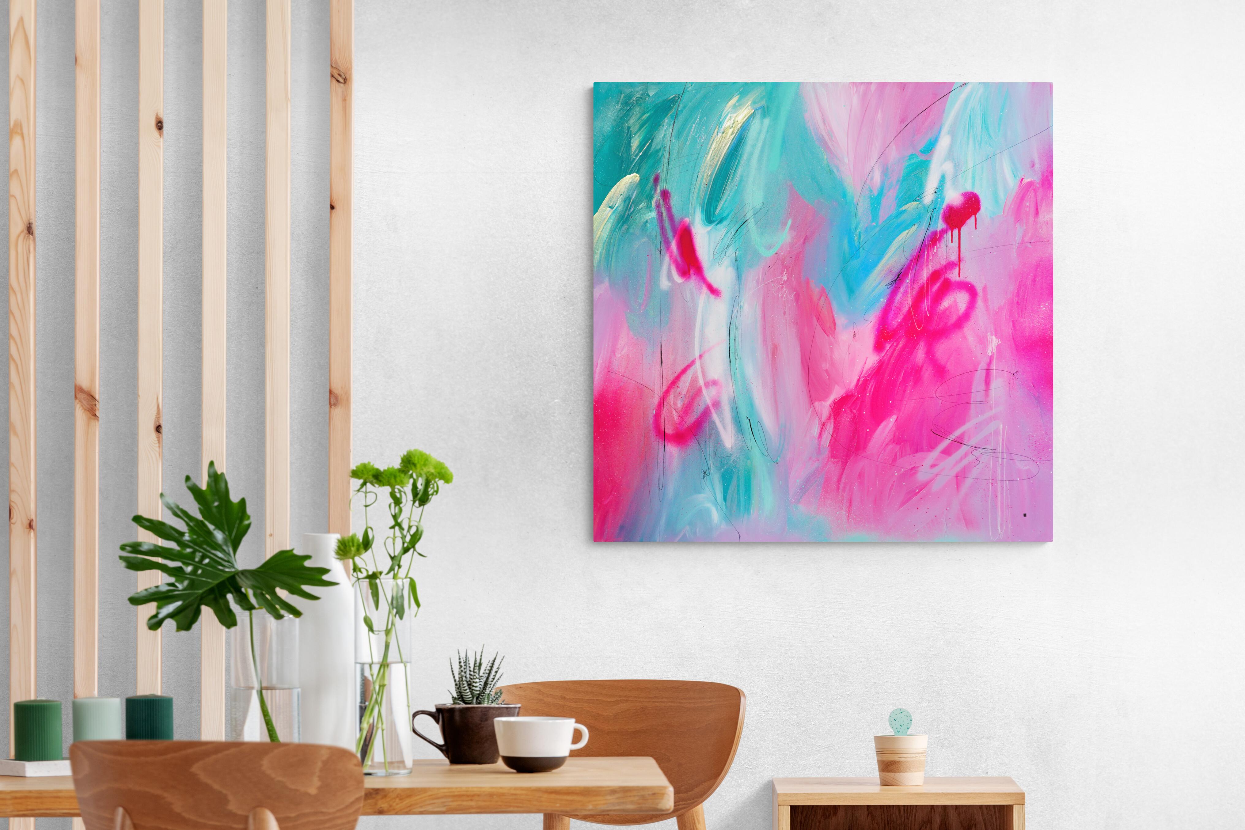 BUDAPEST , 100x100 cm, acrilico, tela - Abstract Painting Viola di Veranika Rokashevich