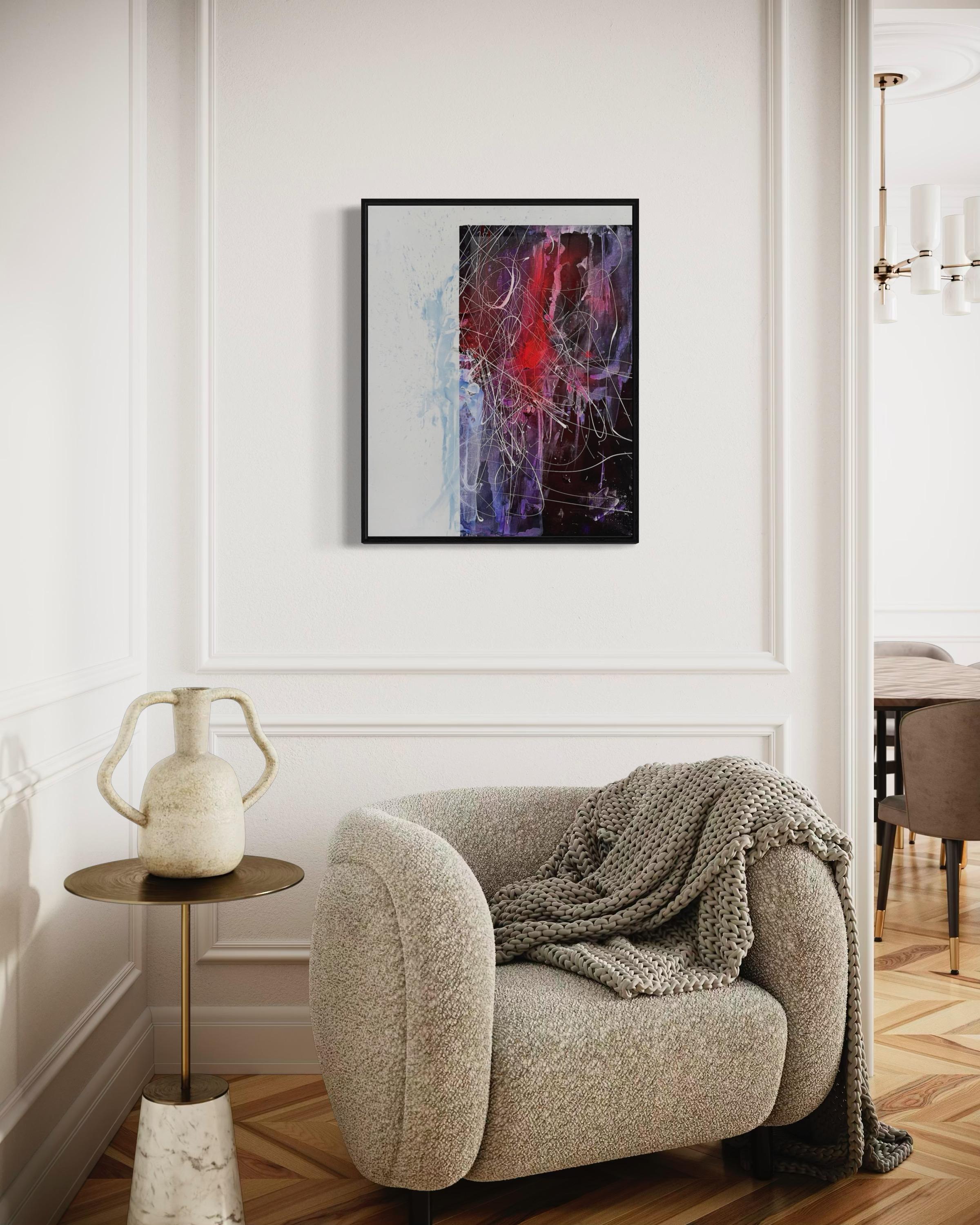 Esquina, 75x60cm, acrílico, lienzo - Abstract Painting Gris de Veranika Rokashevich