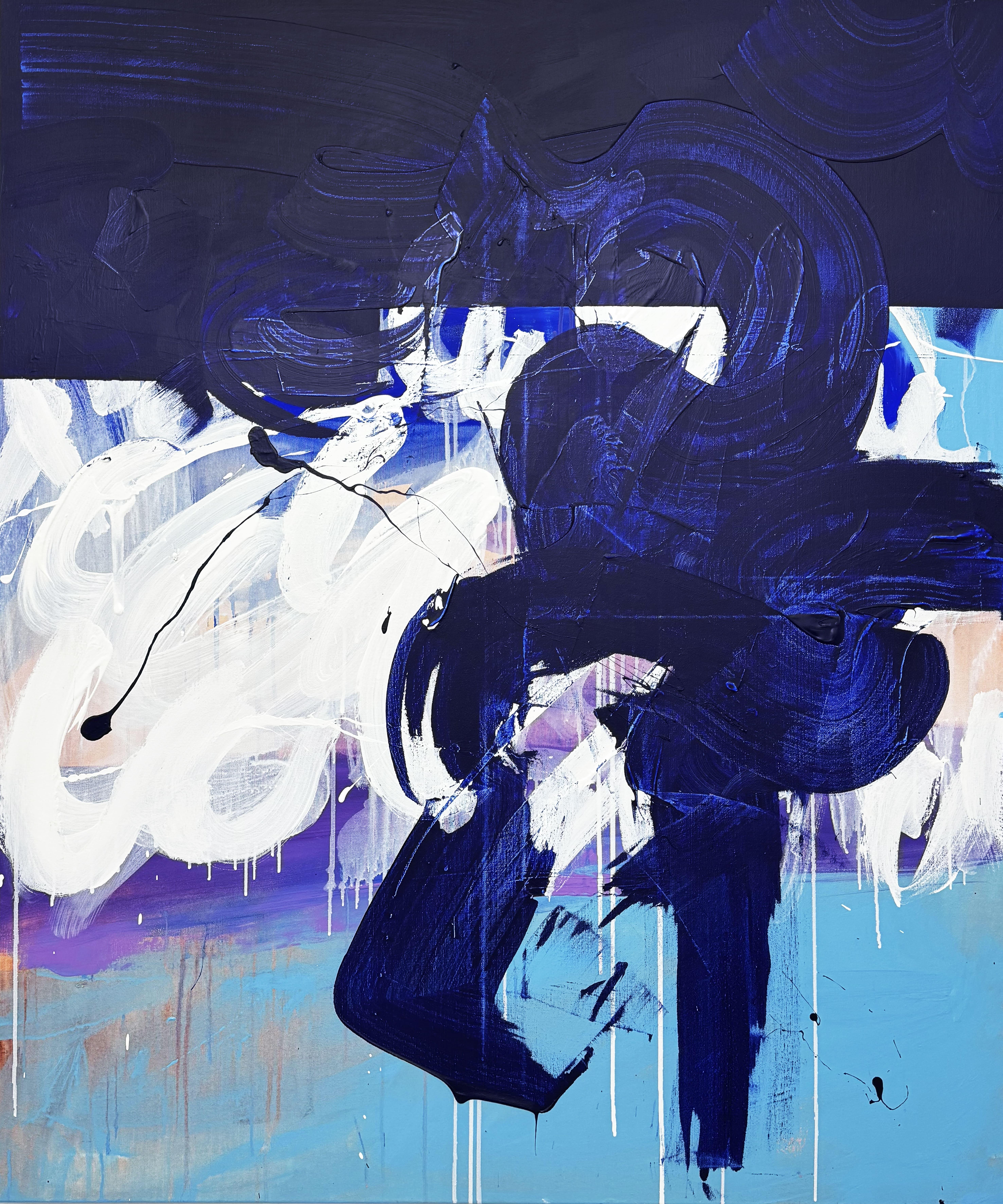 Veranika Rokashevich Abstract Painting - "Stormy air" 100x120 cm, acrylic on canvas, gold leaf