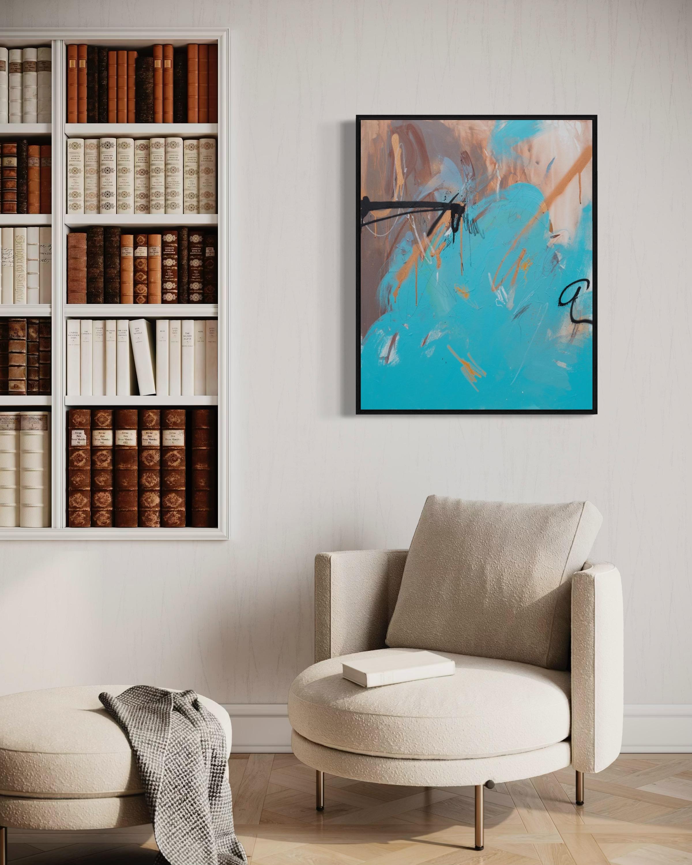 Turquesa , 90x70cm, acrílico, lienzo - Painting Abstracto de Veranika Rokashevich
