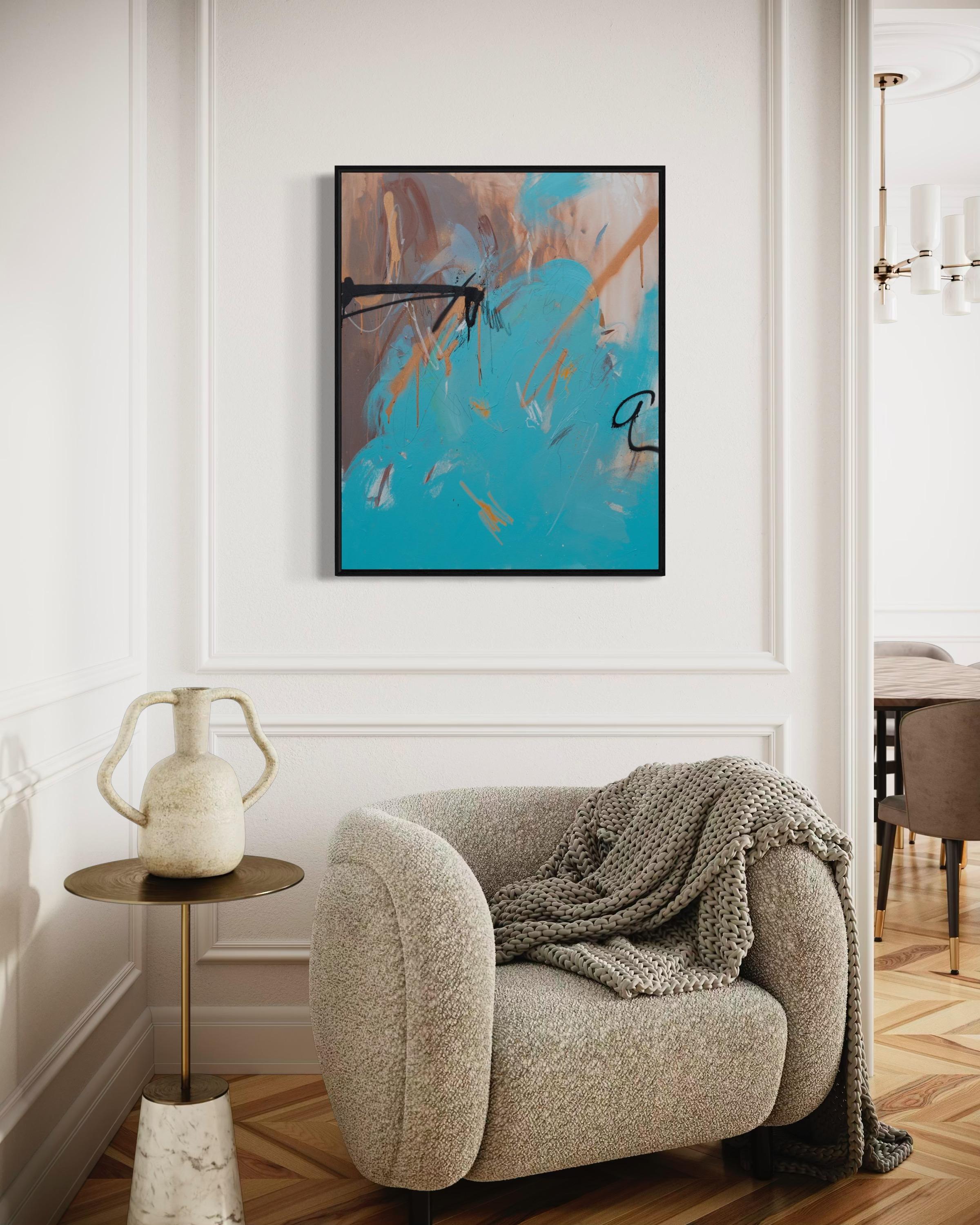 Turquesa , 90x70cm, acrílico, lienzo - Abstract Painting Azul de Veranika Rokashevich