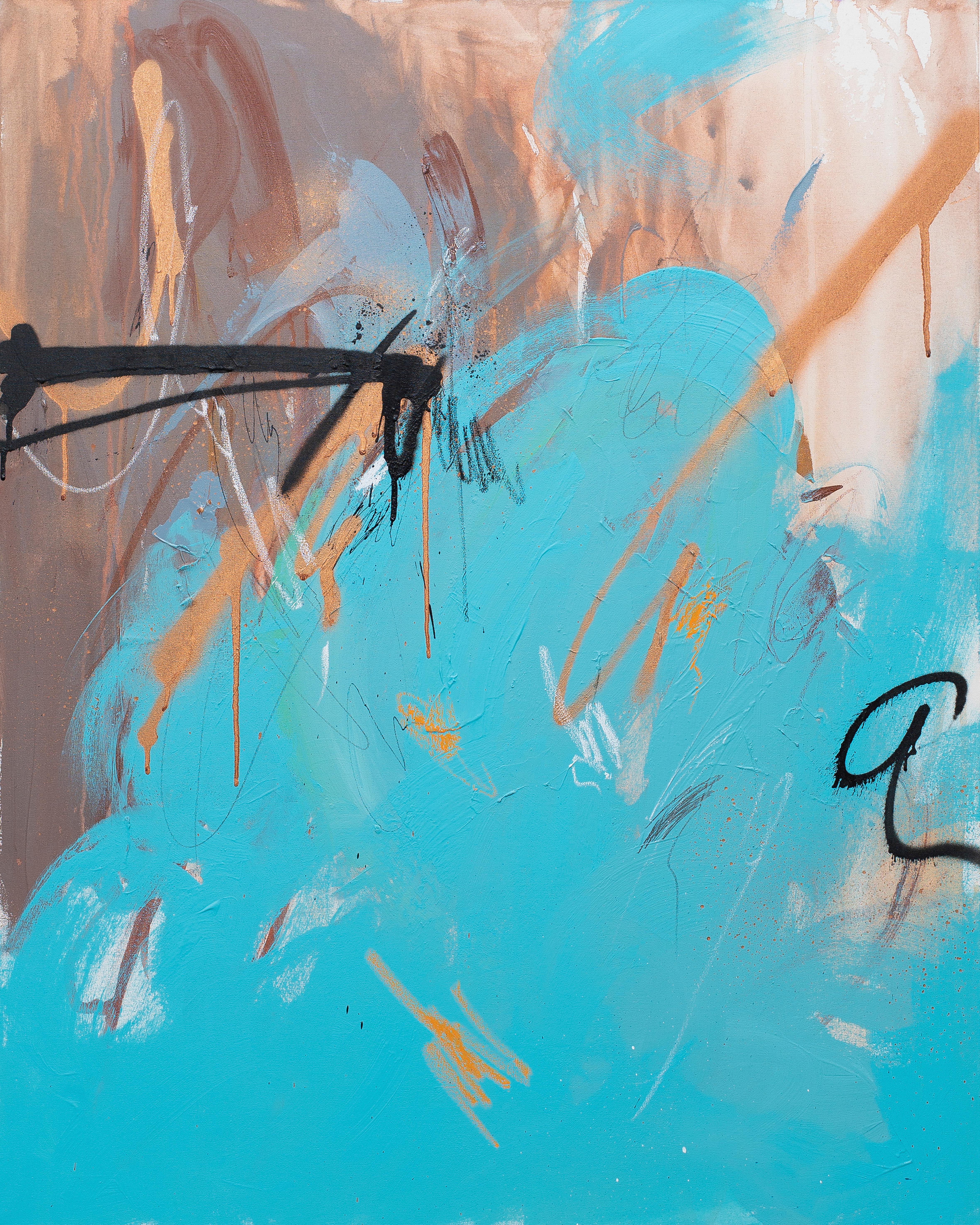 Abstract Painting de Veranika Rokashevich - Turquesa , 90x70cm, acrílico, lienzo