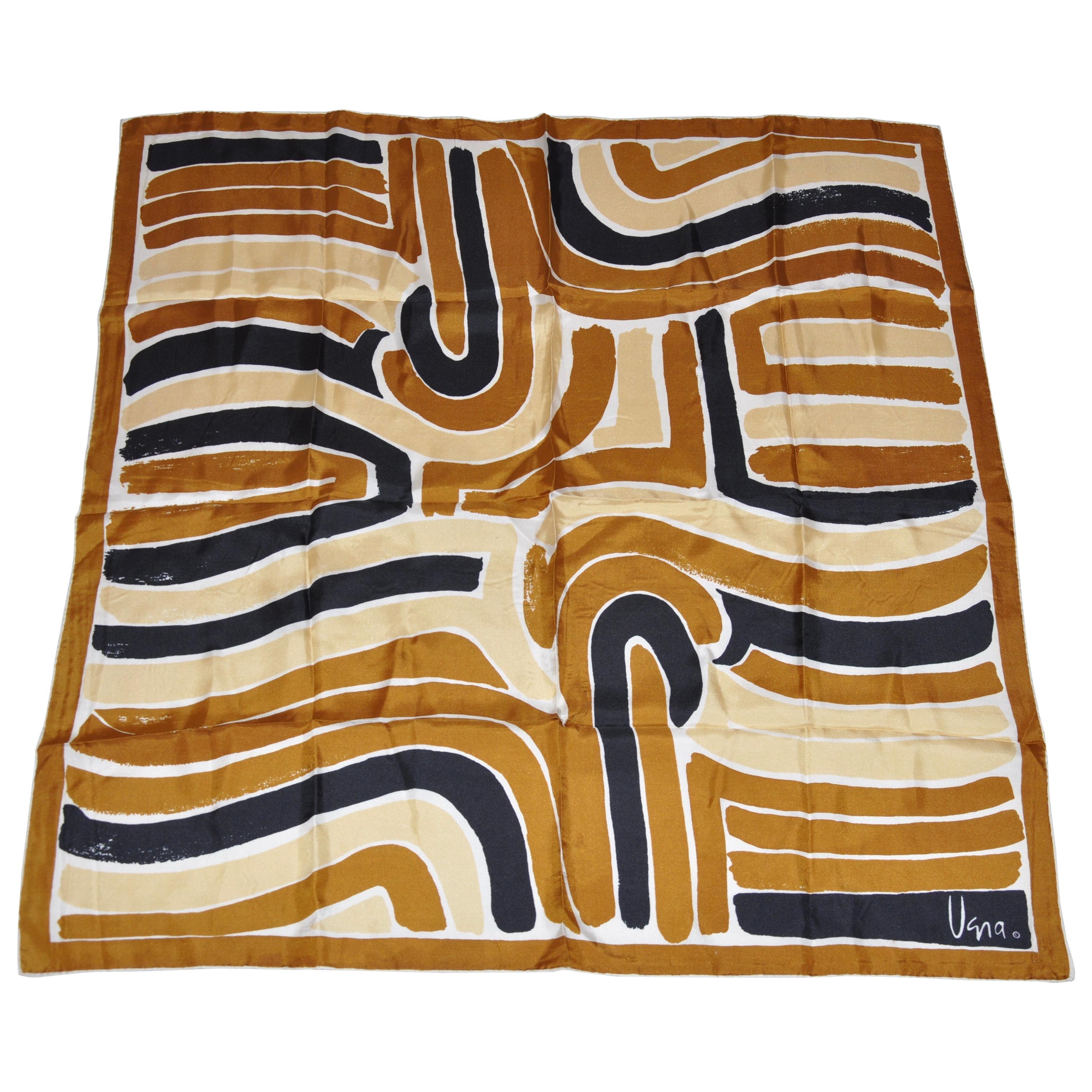 Vera's Shades of Bronze Abstract "Waves" Silk Scarf