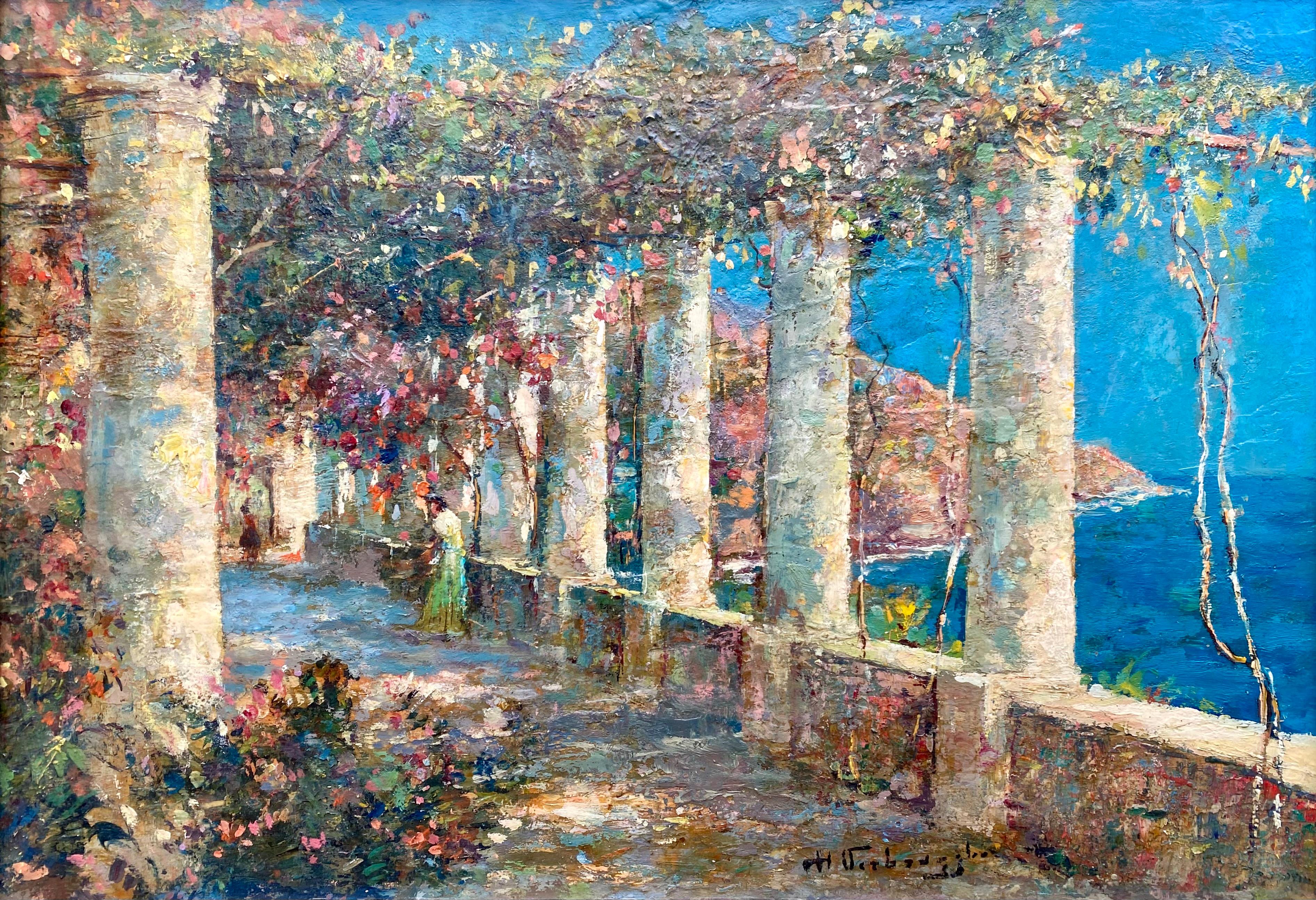 Terrace View dei Cappuccini, Convento di Amalfi, Charles Verbrugghe, 1877 – 1974 - Painting by Verbrugghe Charles