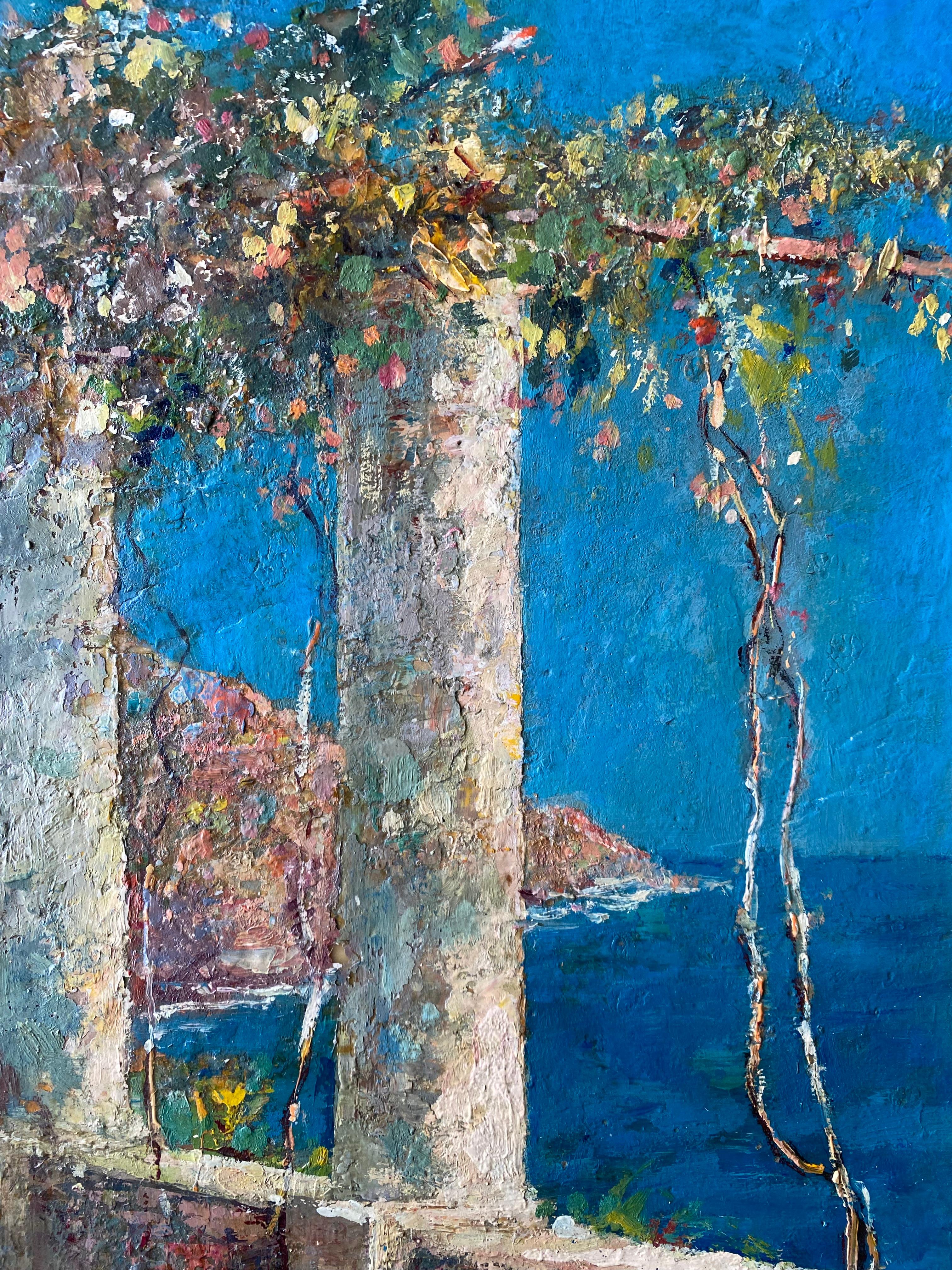 Terrace View dei Cappuccini, Convento di Amalfi, Charles Verbrugghe, 1877 – 1974 - Brown Figurative Painting by Verbrugghe Charles