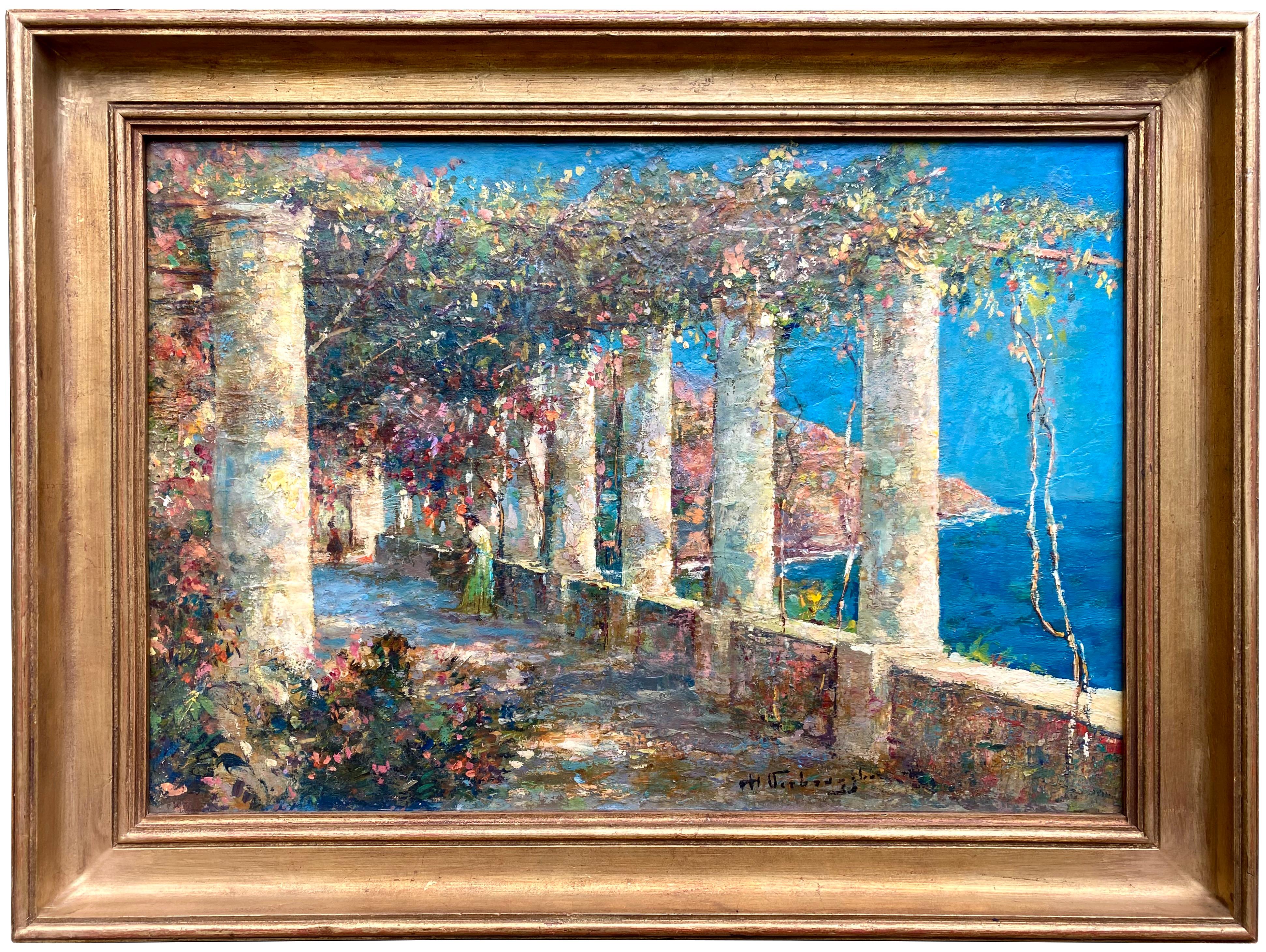 Verbrugghe Charles Figurative Painting - Terrace View dei Cappuccini, Convento di Amalfi, Charles Verbrugghe, 1877 – 1974