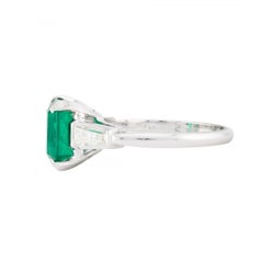 Verdant 2.92ct Emerald & Baguette Cut Diamond Three Stone Ring in Platinum