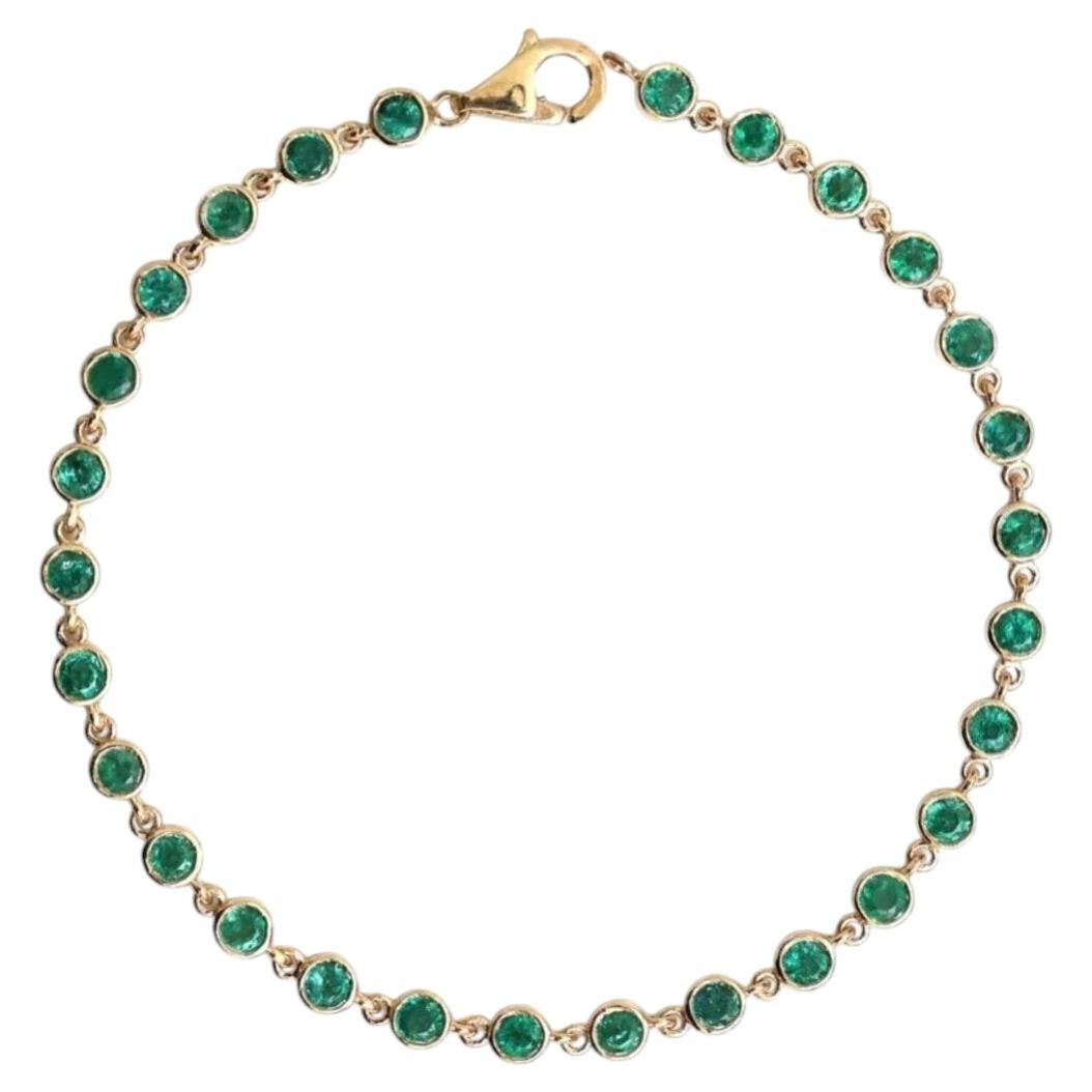 Verdant Halo Emerald 14K Yellow Gold Station Bracelet