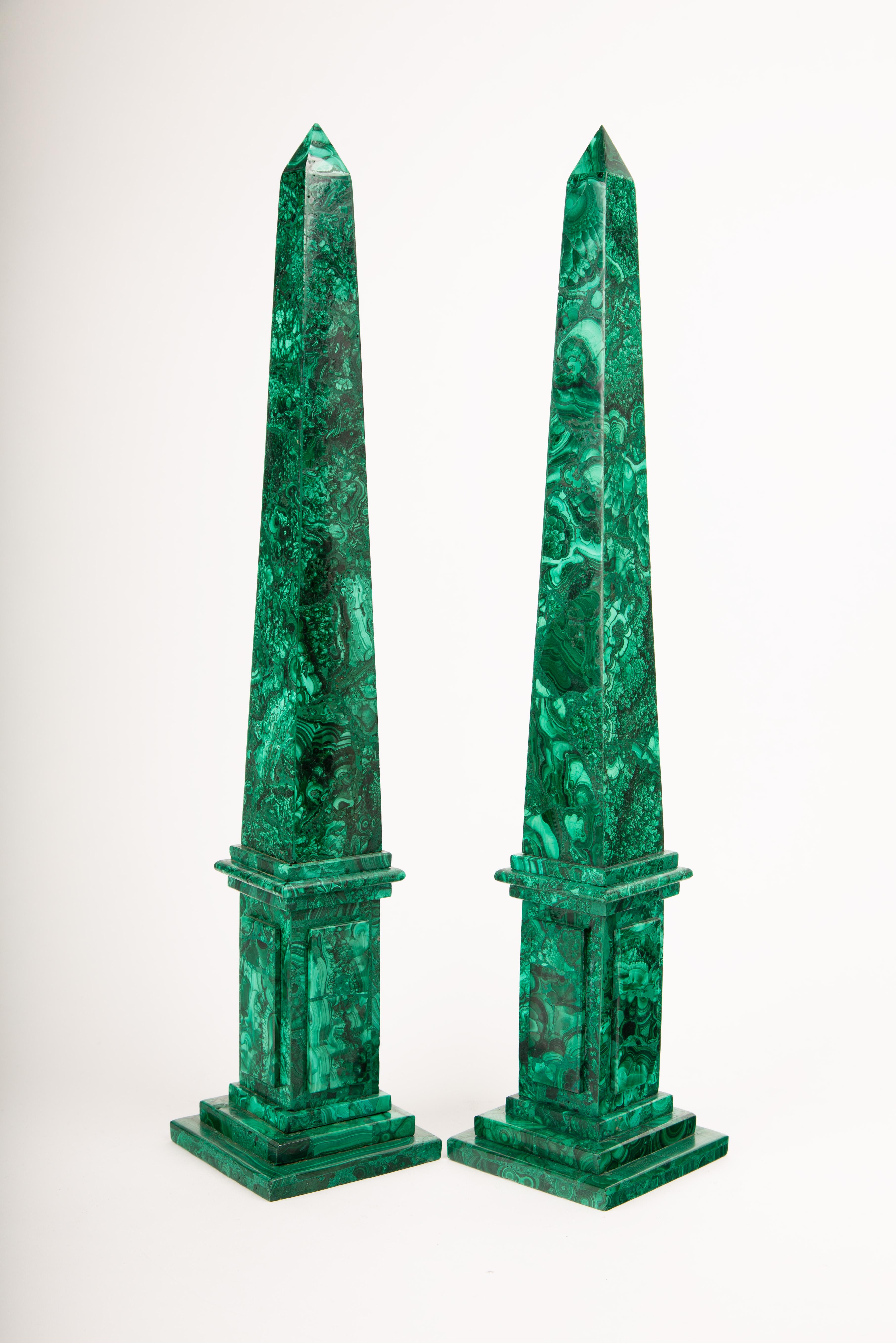 Verdant Monuments: Pair of Malachite Obelisks, 19.5