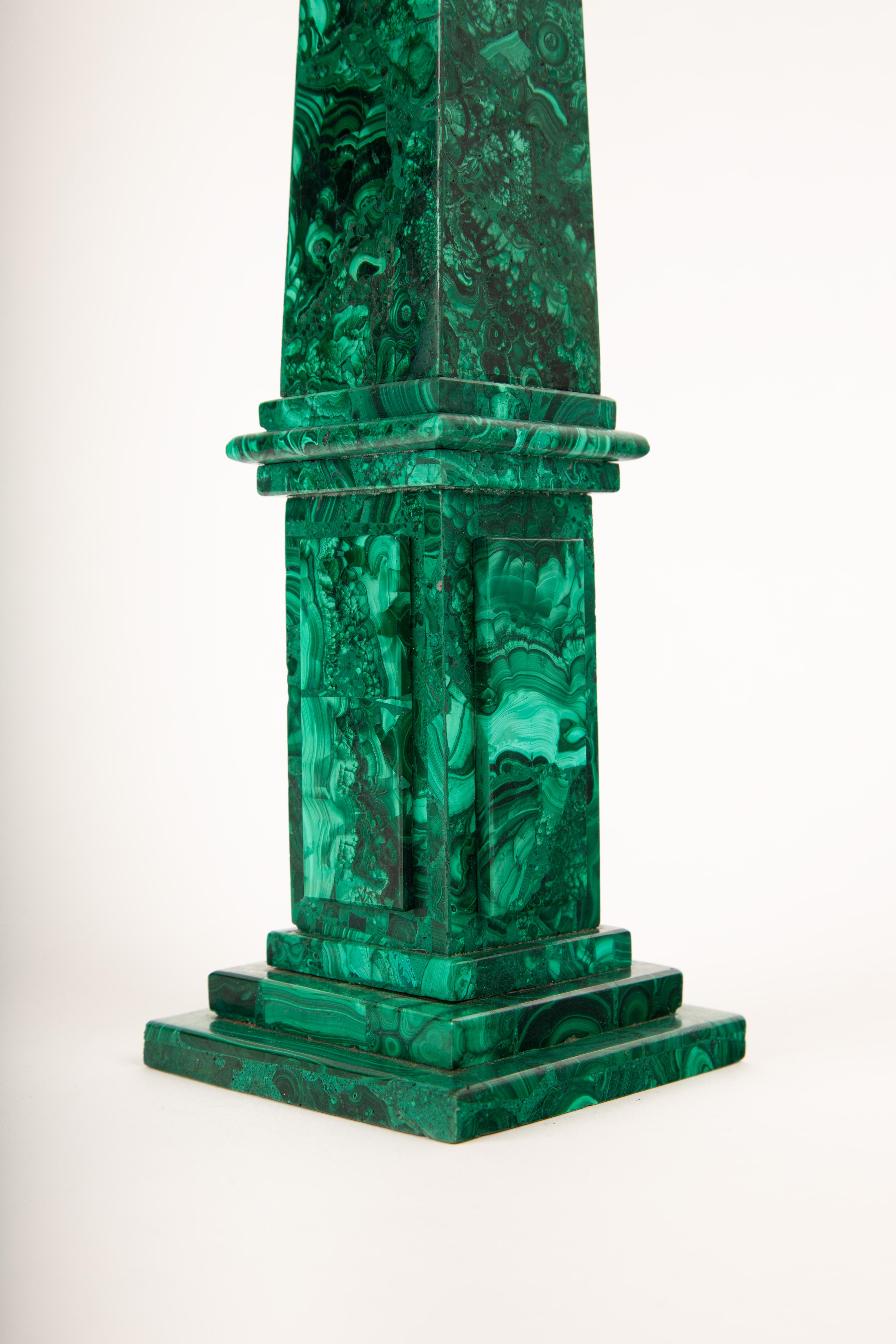 Contemporary Verdant Monuments: Pair of Malachite Obelisks, 19.5