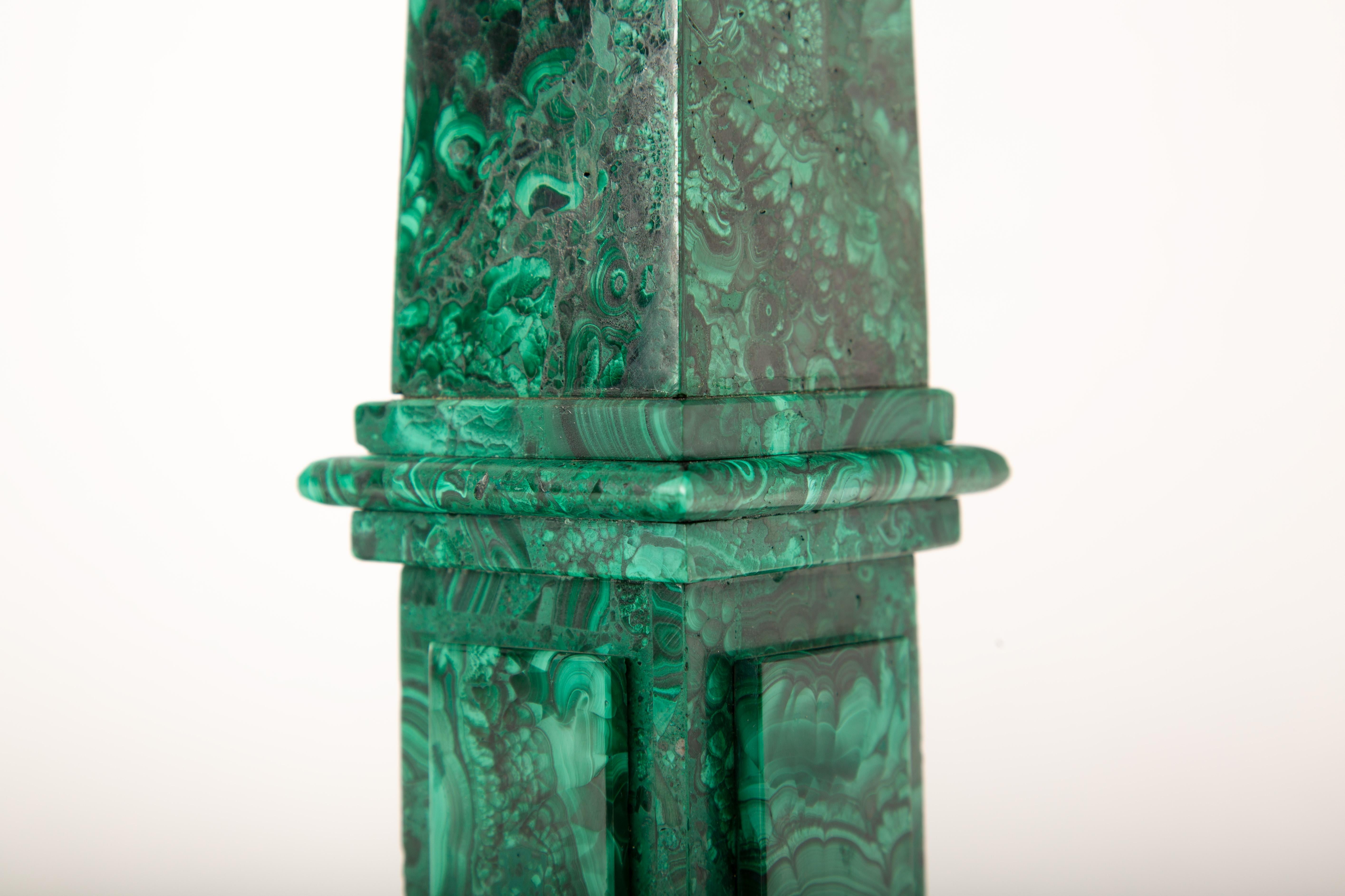 Verdant Monuments: Pair of Malachite Obelisks, 19.5