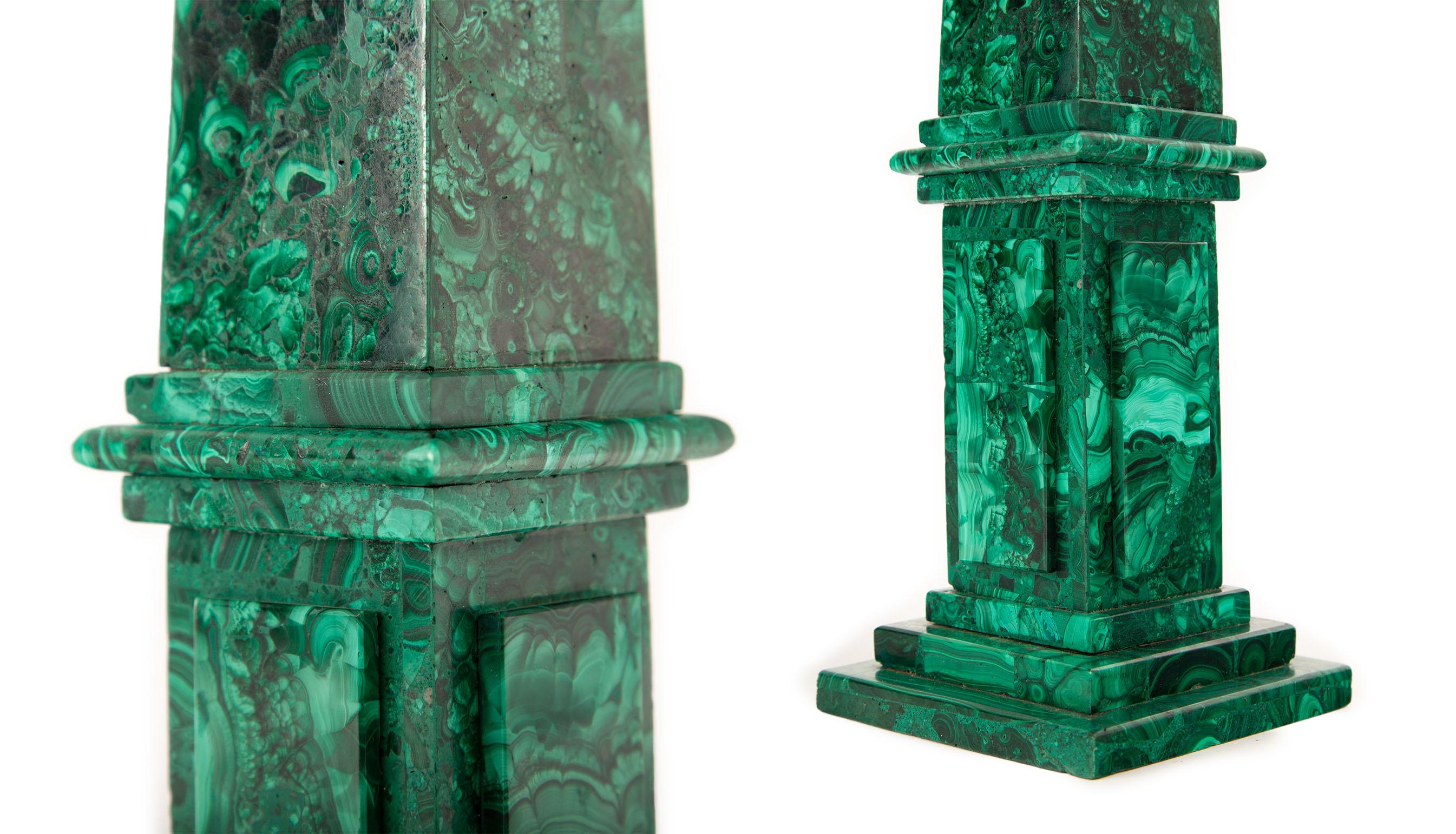 Verdant Monuments: Pair of Malachite Obelisks, 19.5