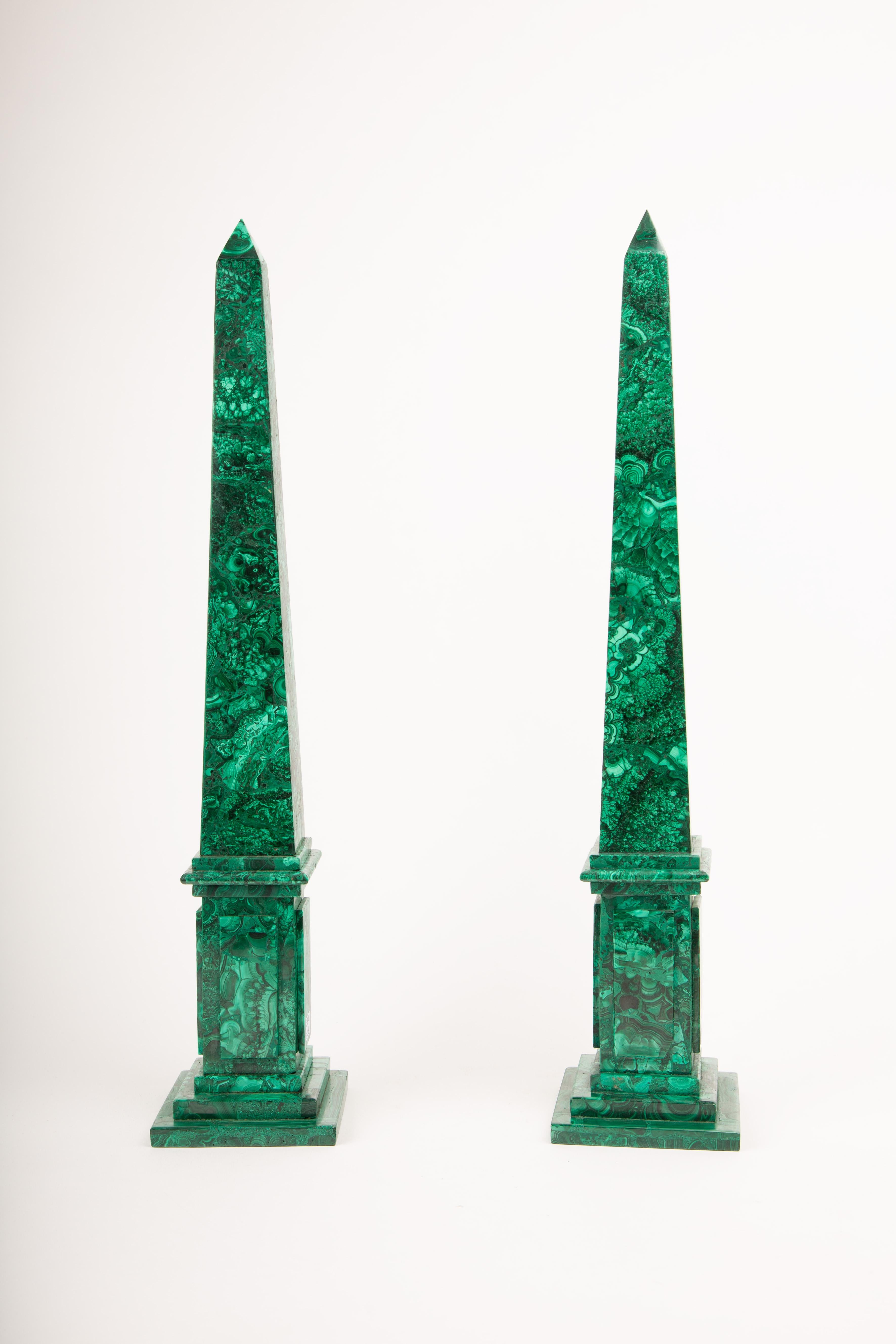 Verdant Monuments: Pair of Malachite Obelisks, 19.5