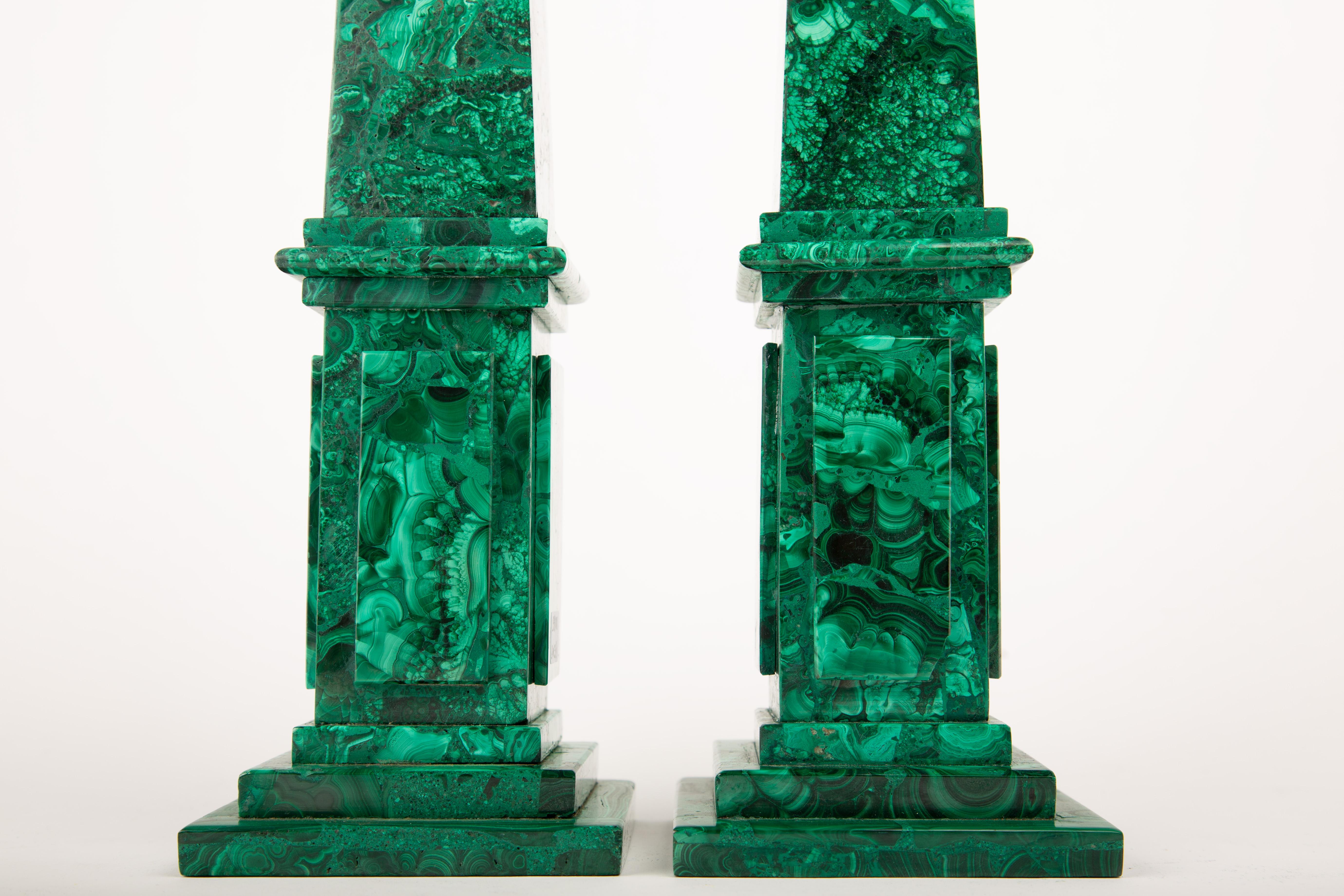 Verdant Monuments: Pair of Malachite Obelisks, 19.5