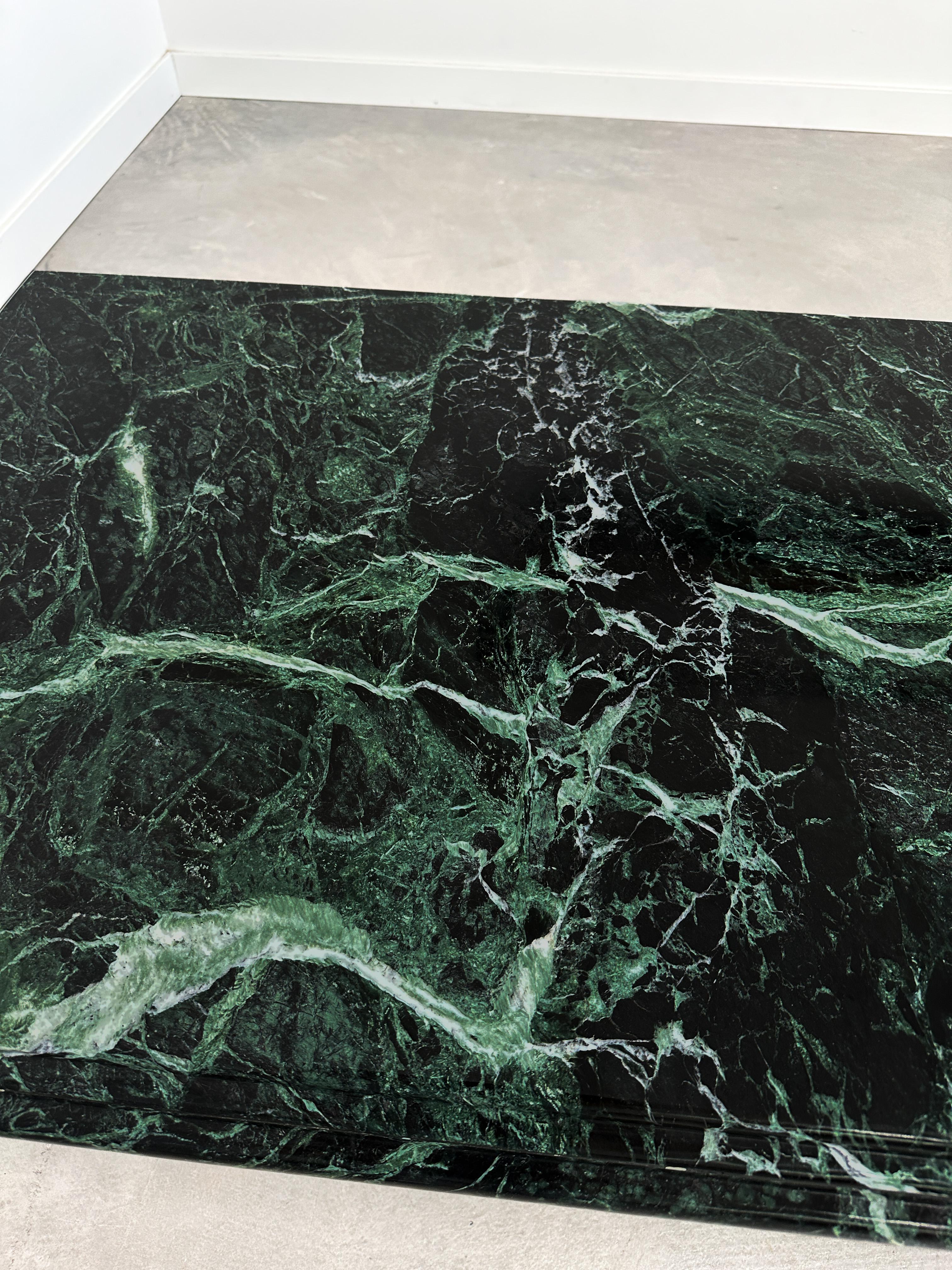Verde Alpi Green Marble Coffee Table with Waterfall Edge, 1970s, Restored 4