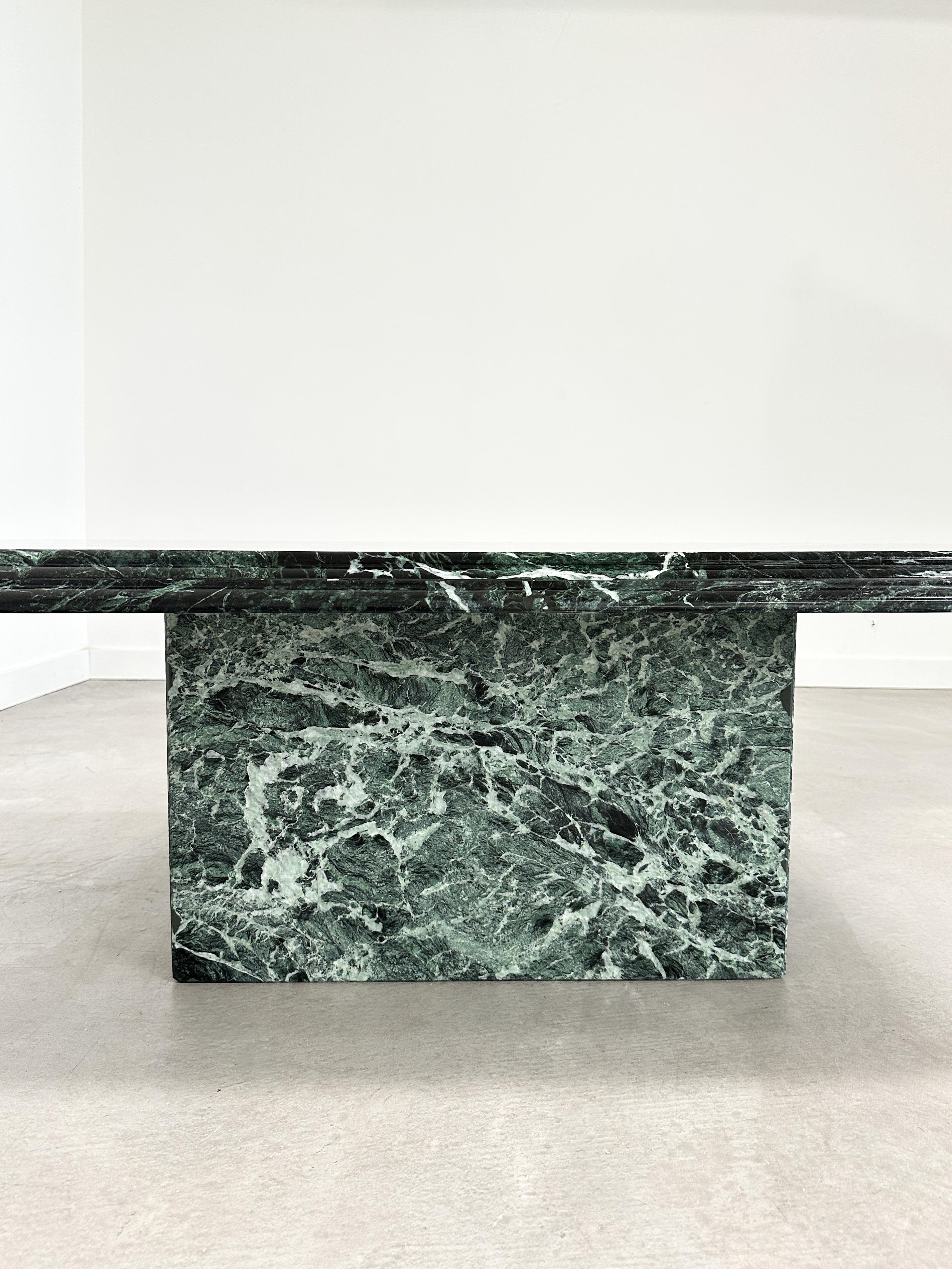 Verde Alpi Green Marble Coffee Table with Waterfall Edge, 1970s, Restored 5