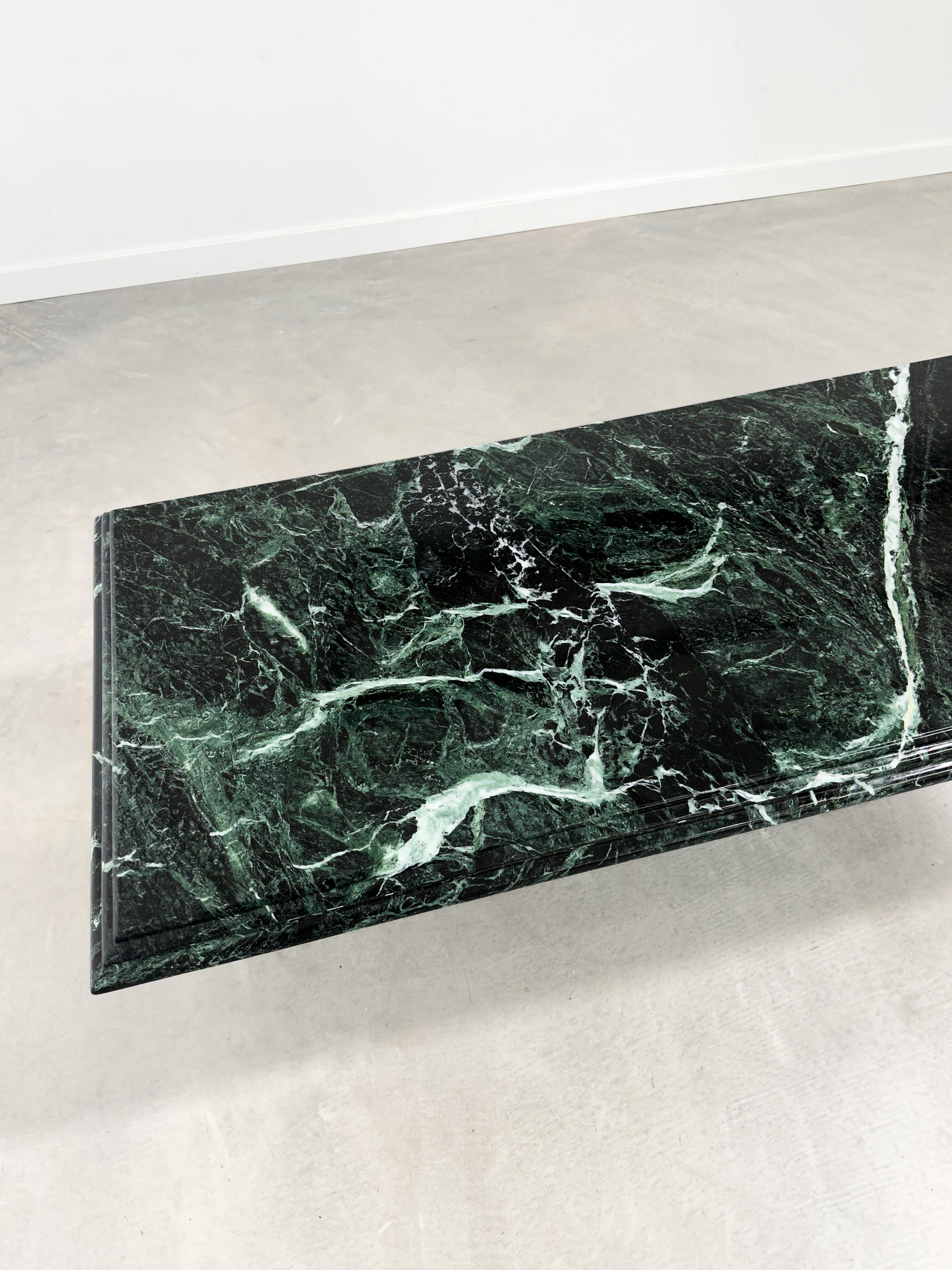 Verde Alpi Green Marble Coffee Table with Waterfall Edge, 1970s, Restored 6