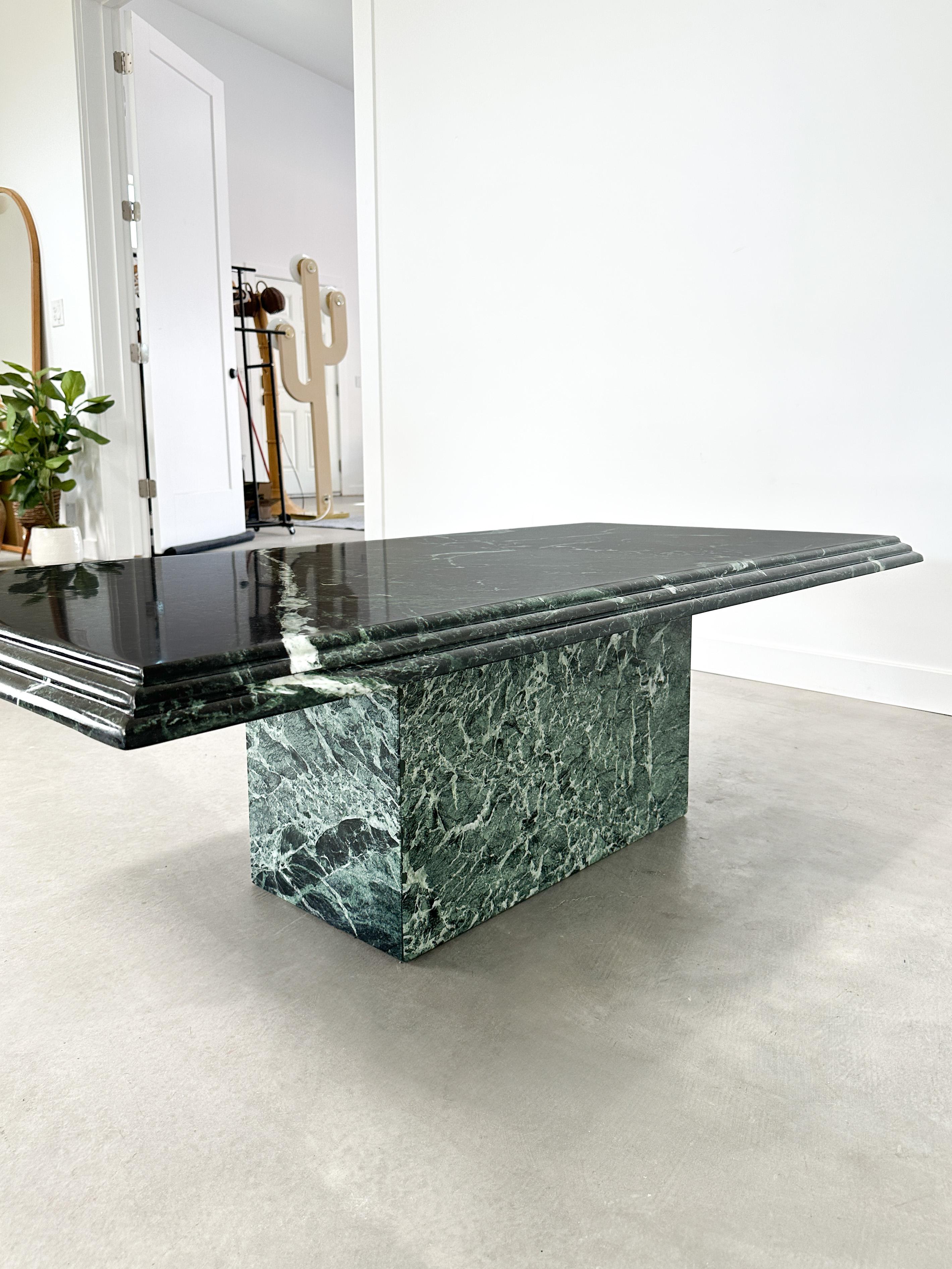 Verde Alpi Green Marble Coffee Table with Waterfall Edge, 1970s, Restored 7