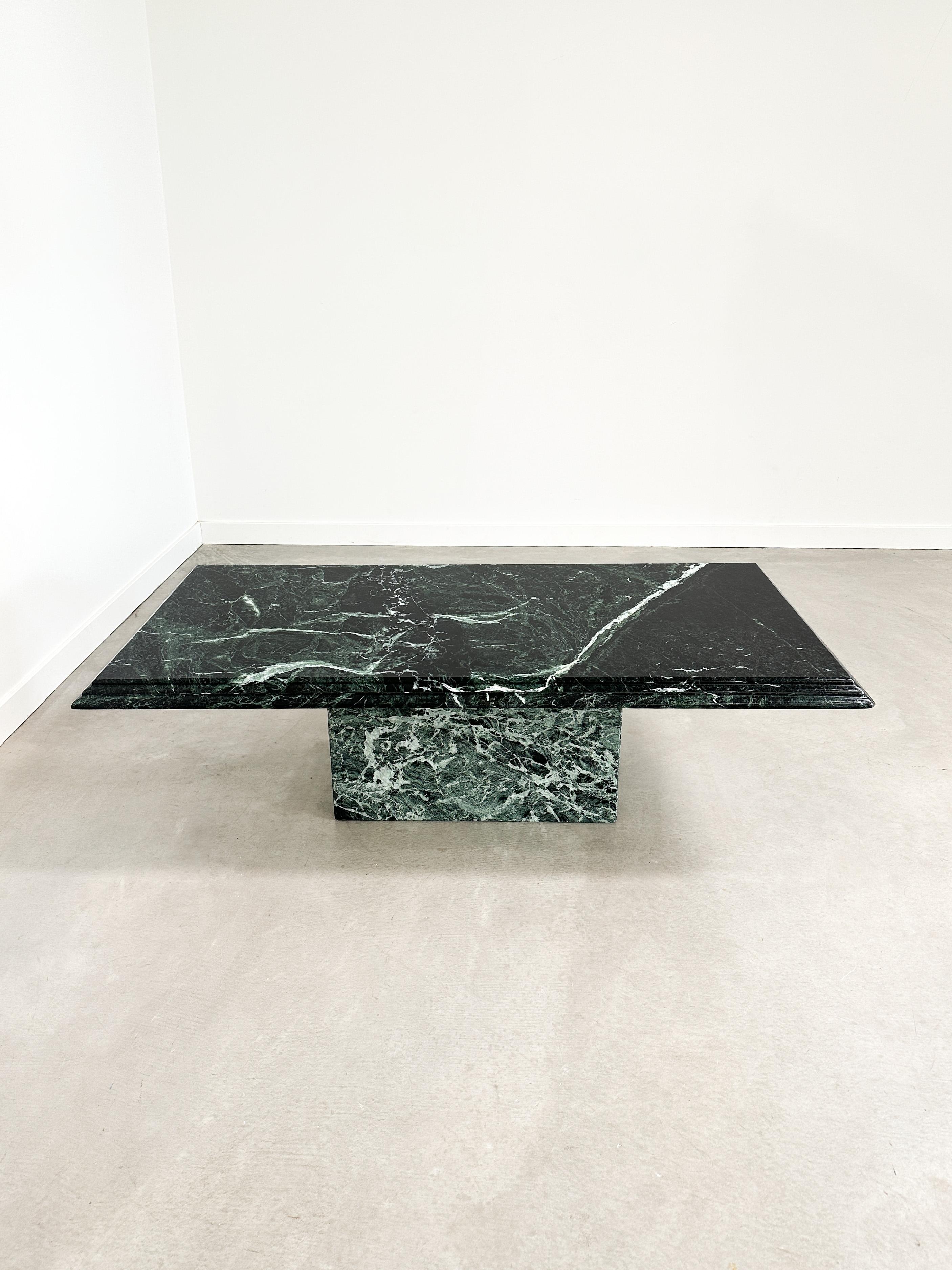 Verde Alpi Green Marble Coffee Table with Waterfall Edge, 1970s, Restored 8