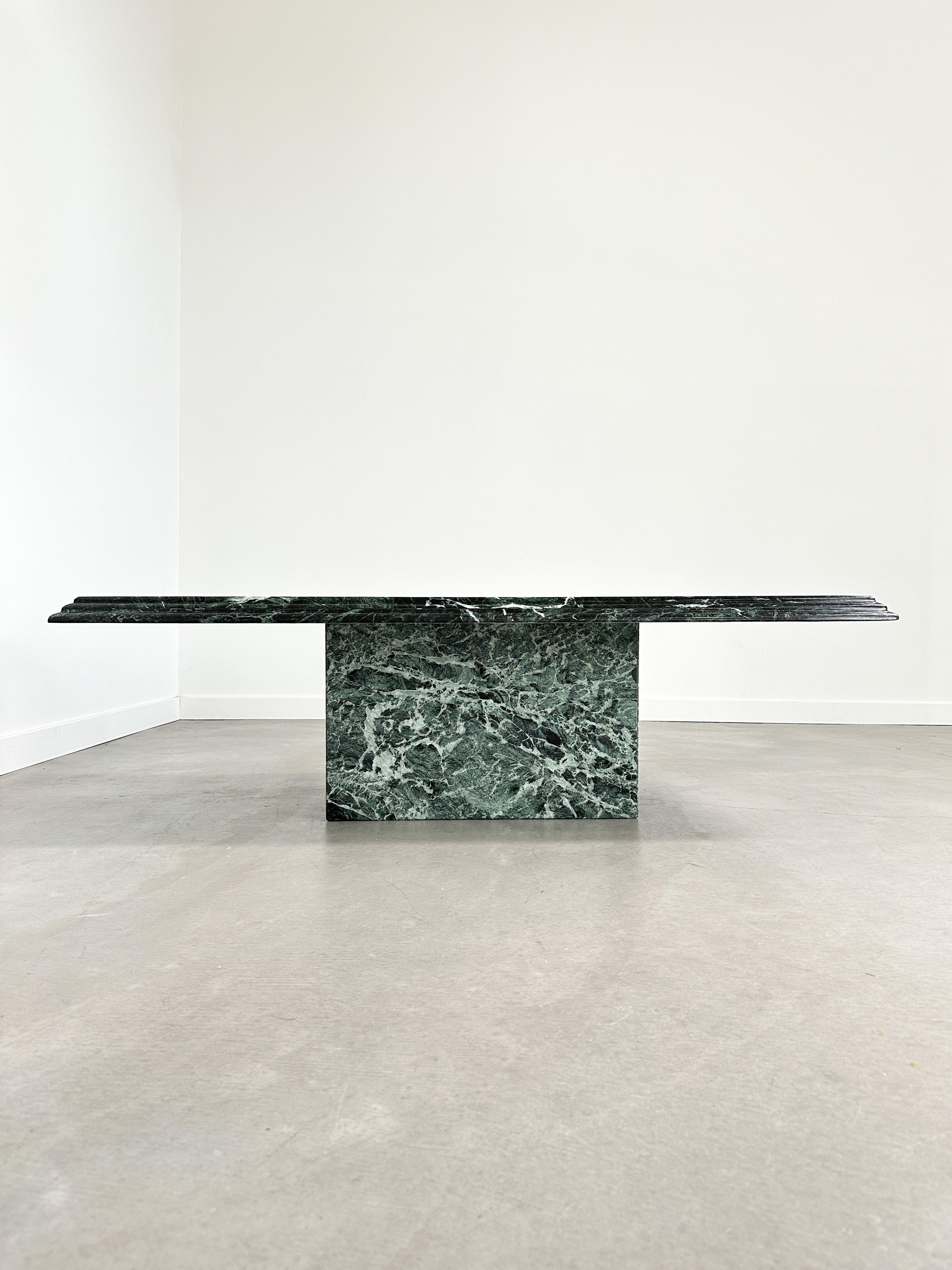 Post-Modern Verde Alpi Green Marble Coffee Table with Waterfall Edge, 1970s, Restored