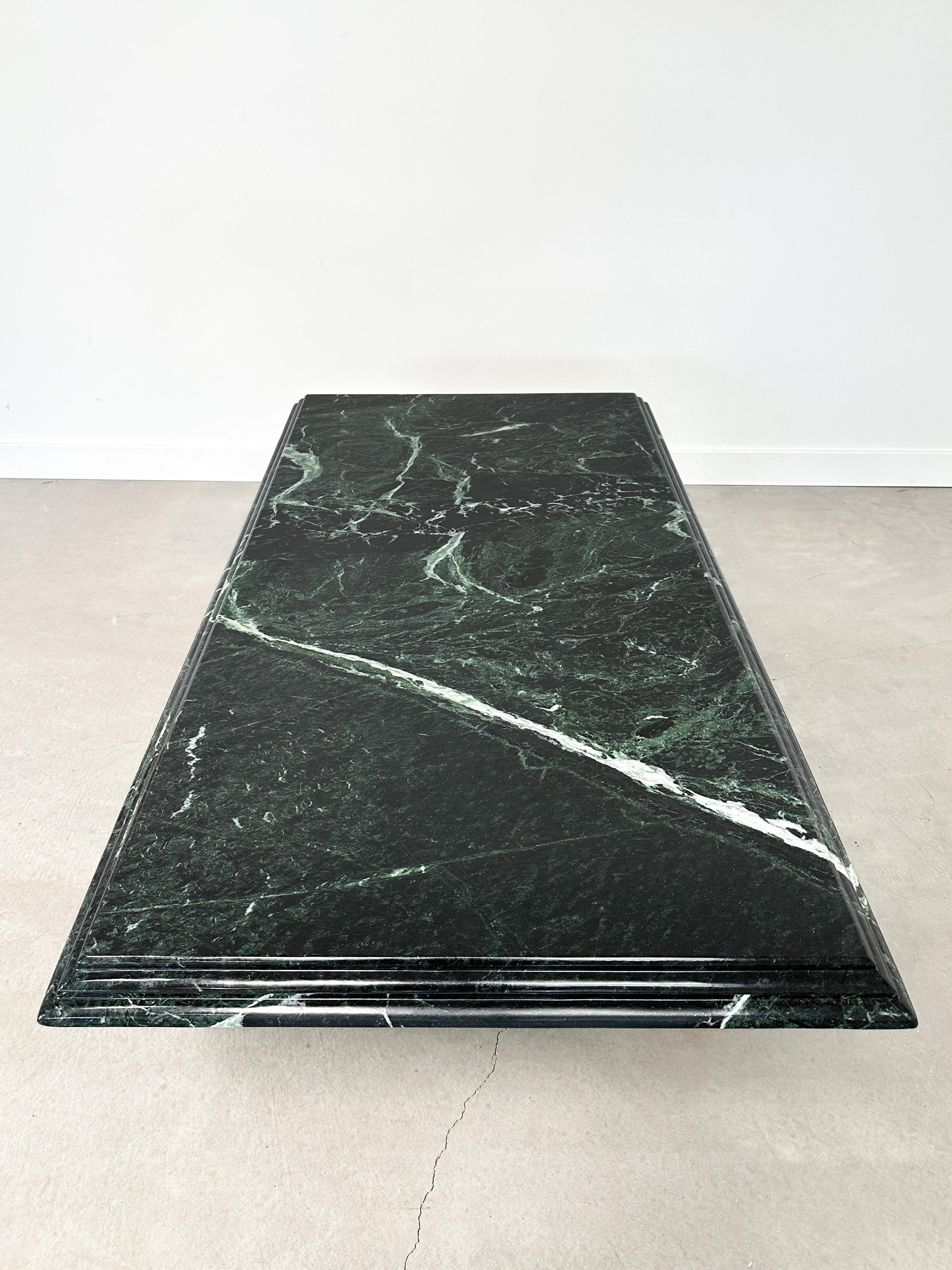 Verde Alpi Green Marble Coffee Table with Waterfall Edge, 1970s, Restored In Excellent Condition In Tempe, AZ