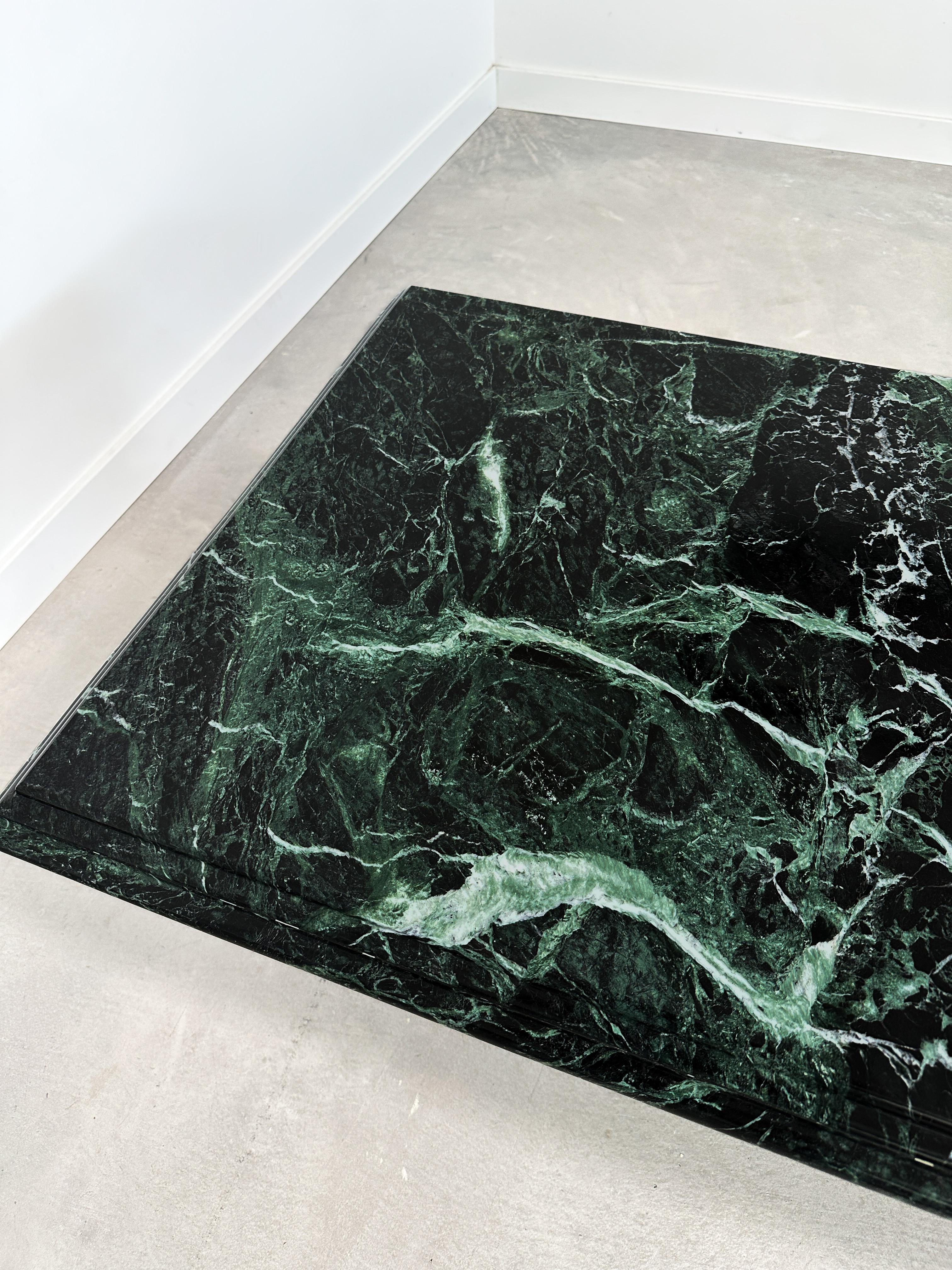 Verde Alpi Green Marble Coffee Table with Waterfall Edge, 1970s, Restored 1