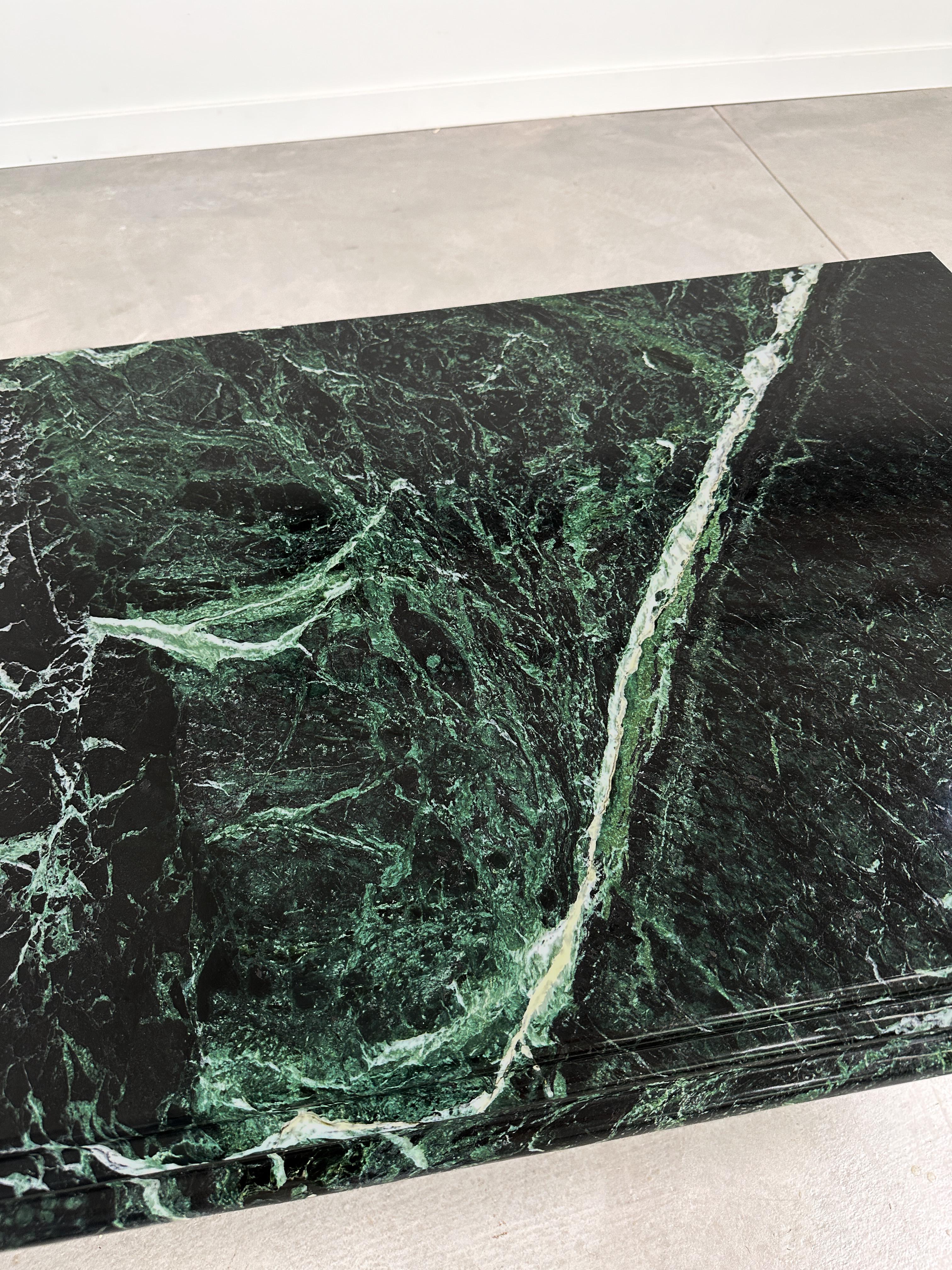 Verde Alpi Green Marble Coffee Table with Waterfall Edge, 1970s, Restored 2