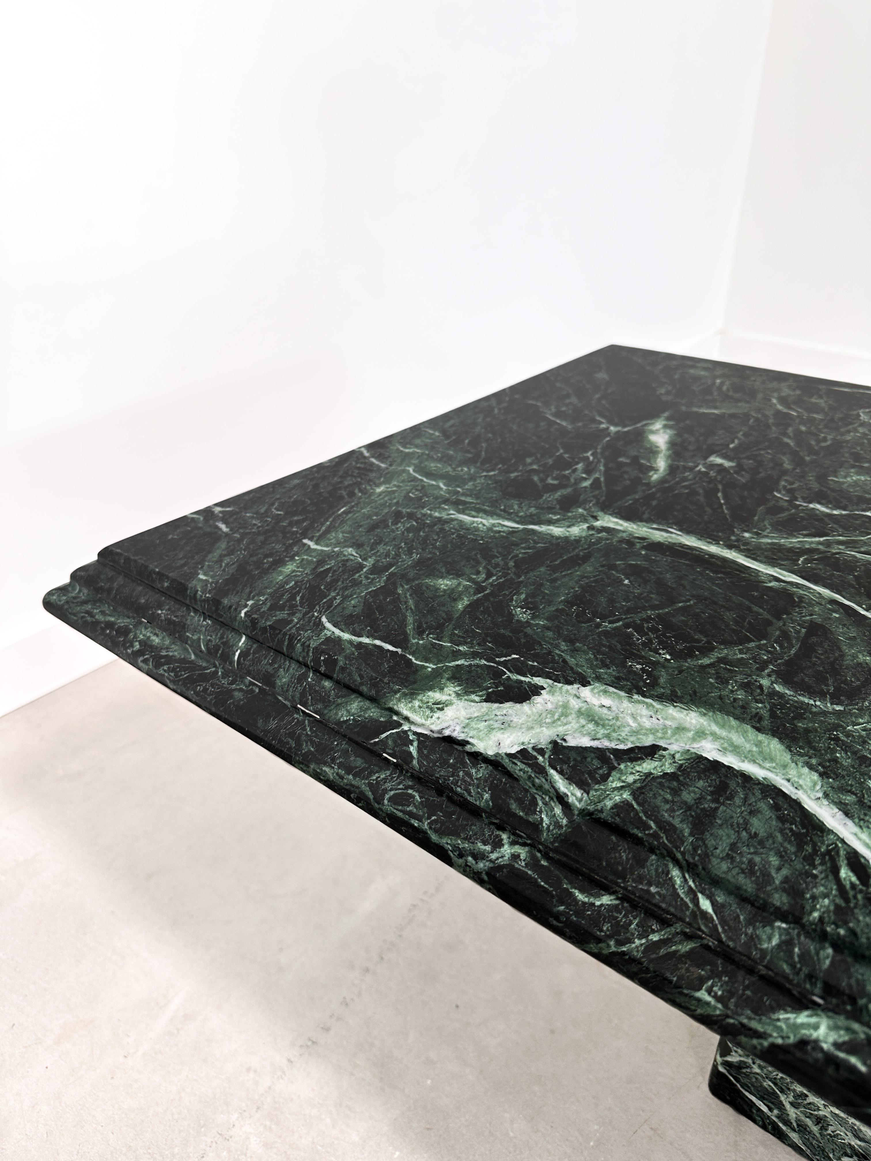 Verde Alpi Green Marble Coffee Table with Waterfall Edge, 1970s, Restored 3