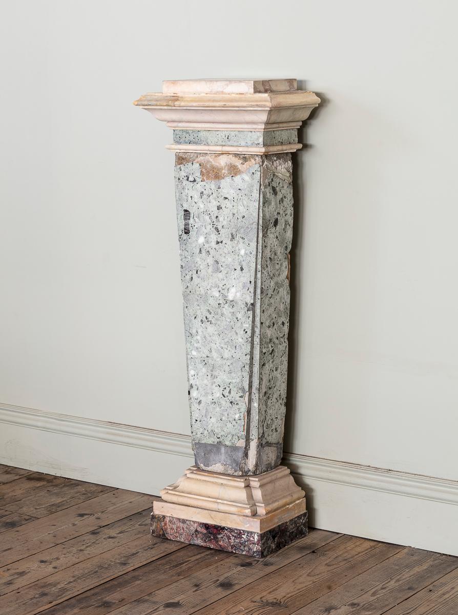 An 18th Century Verde Antico and Statuary Marble Pedestal Plinth Column

Additional information:
Dimension: Height: 138 cm, 54 3/8″
Widest width at top: 48 cm, 18 7/8″
Depth: 27 cm, 10 5/8″

Small top section:Width: 31.5 cm, 12 3/8″
Depth: 23.5 cm,