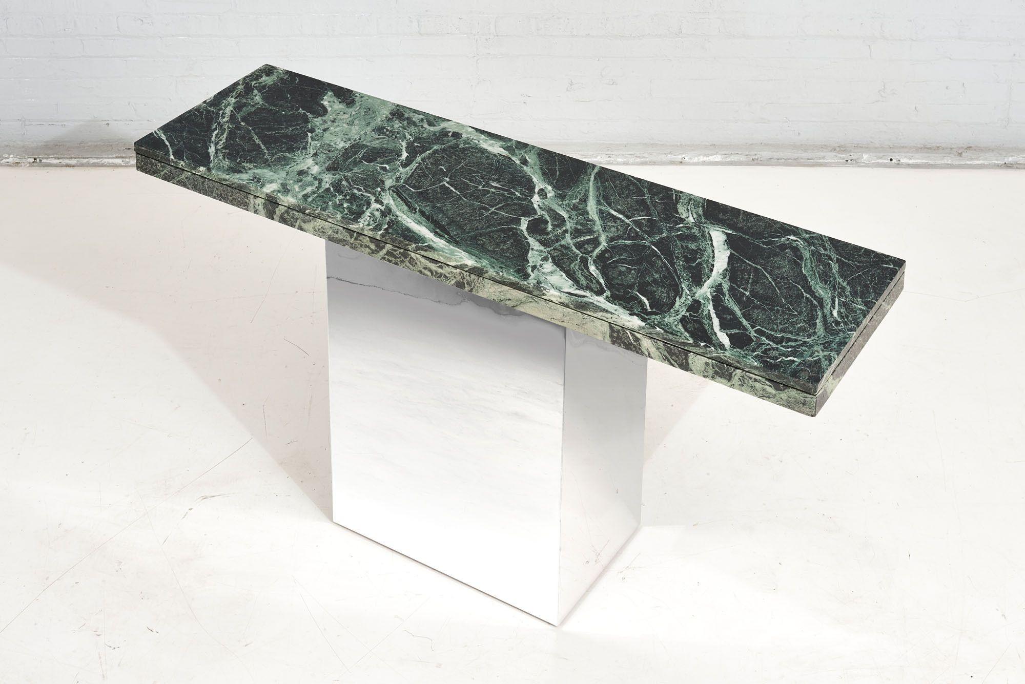Verde green marble and chrome base console, 1970.