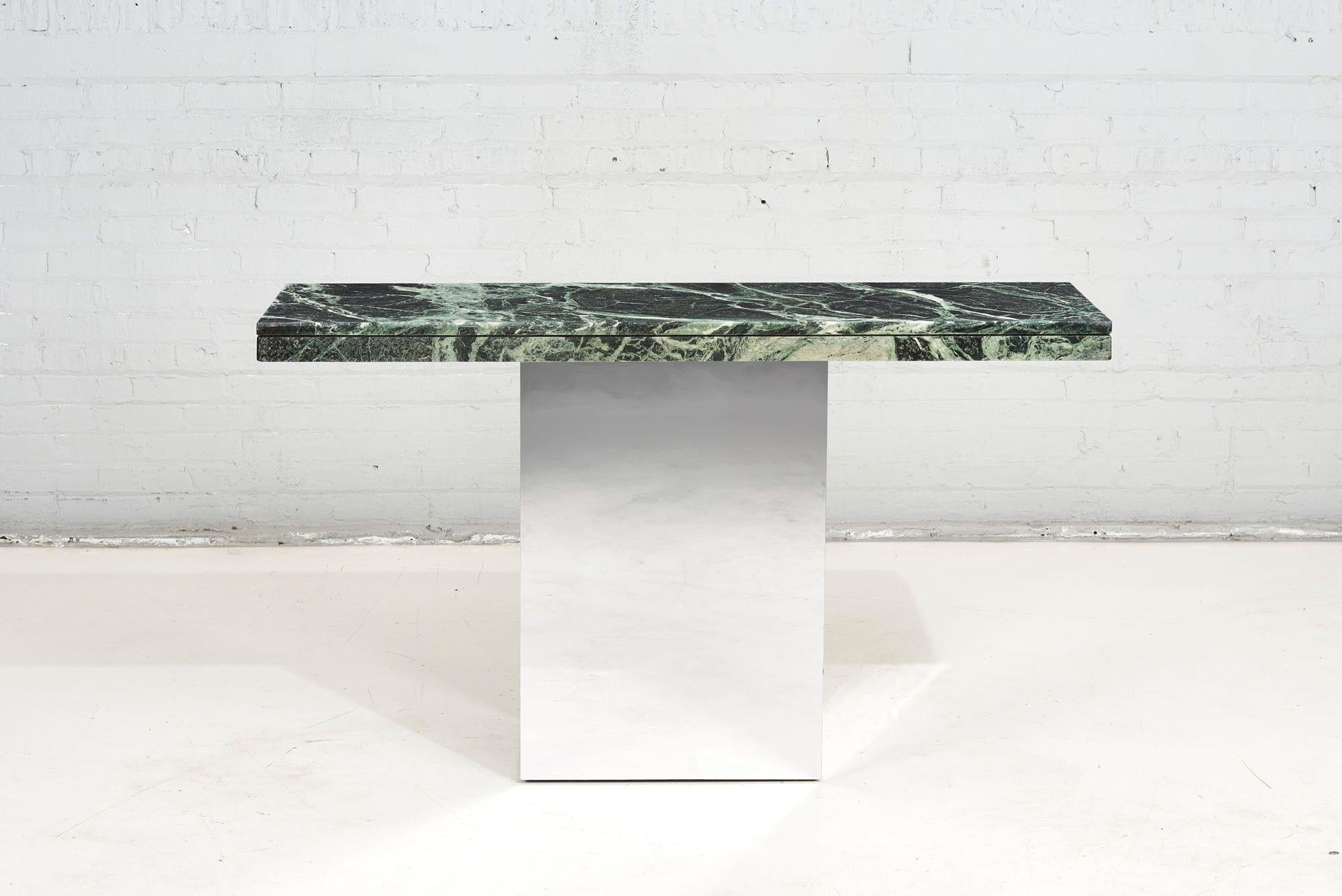Post-Modern Verde Green Marble and Chrome Base Console, 1970