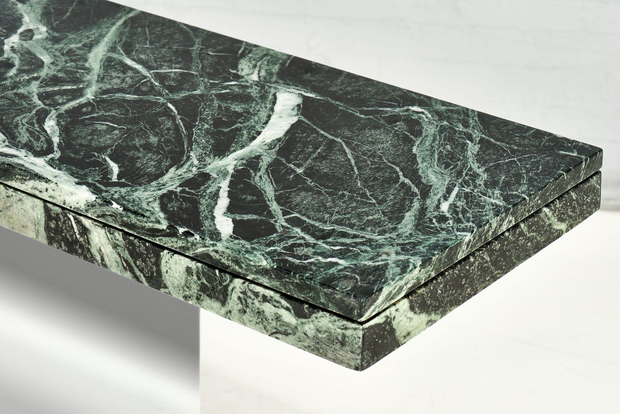 Verde Green Marble and Chrome Base Console, 1970 In Excellent Condition In Chicago, IL