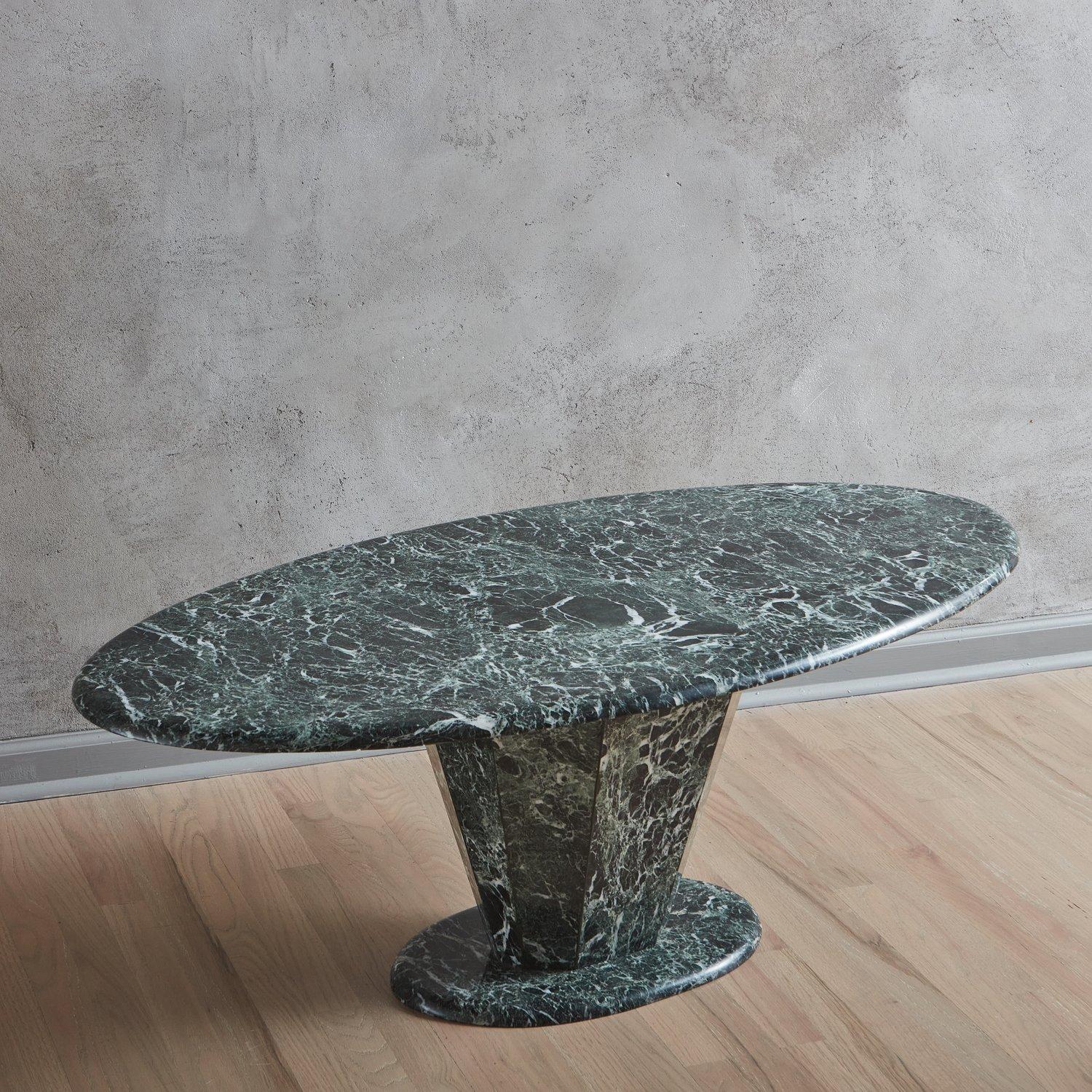 Italian Verde Marble Coffee Table with Tapered Pedestal Base, 20th Century For Sale