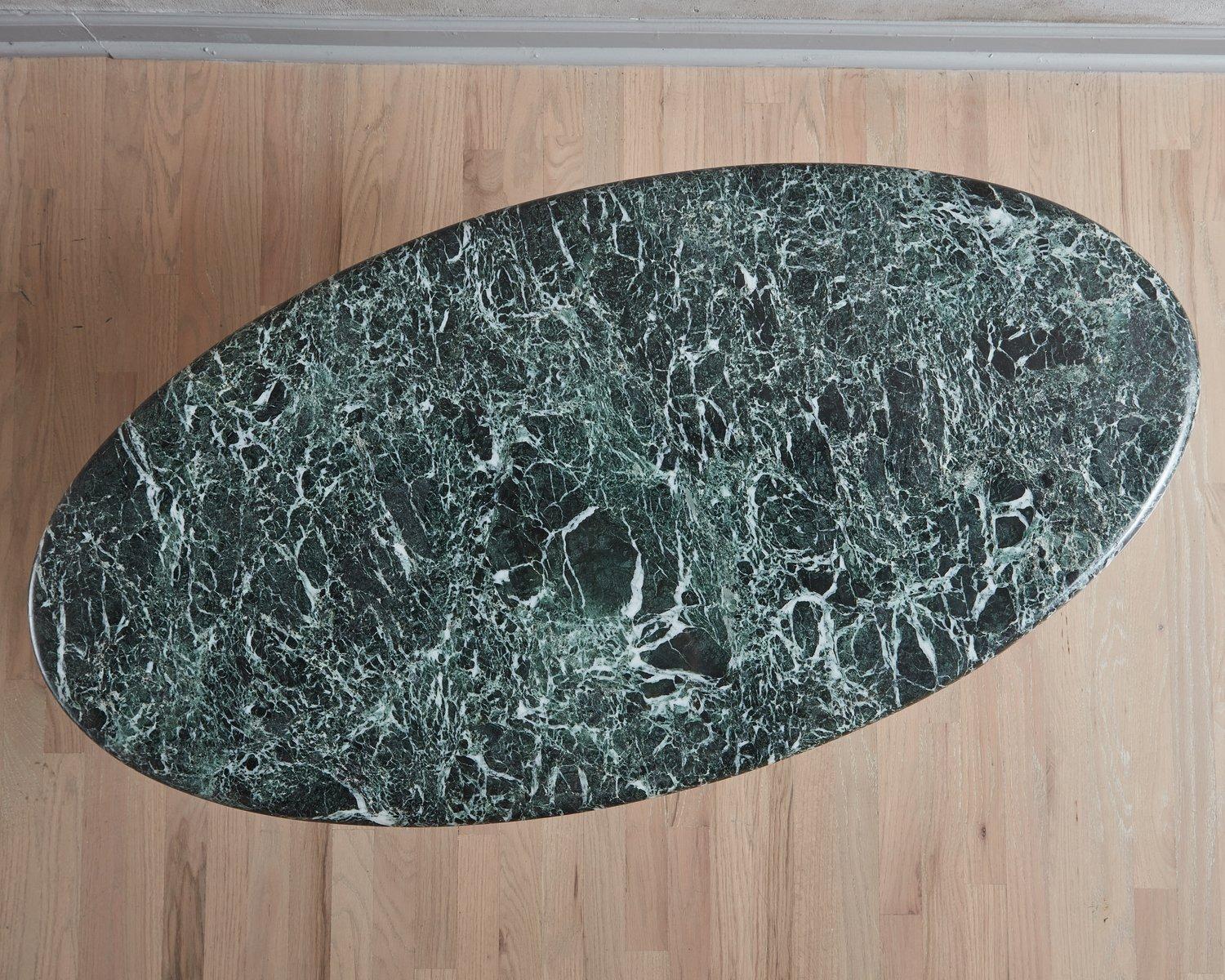 Verde Marble Coffee Table with Tapered Pedestal Base, 20th Century In Good Condition For Sale In Chicago, IL