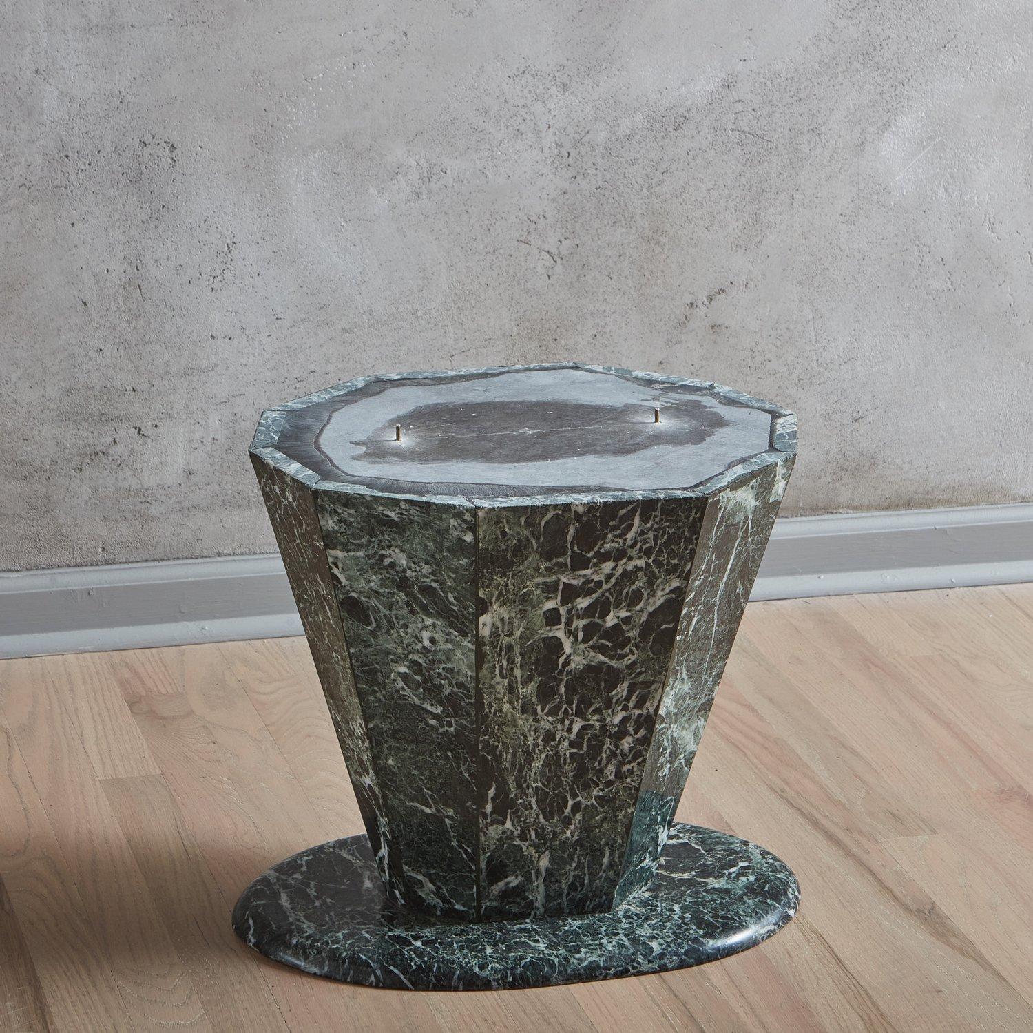 Verde Marble Coffee Table with Tapered Pedestal Base, 20th Century For Sale 1