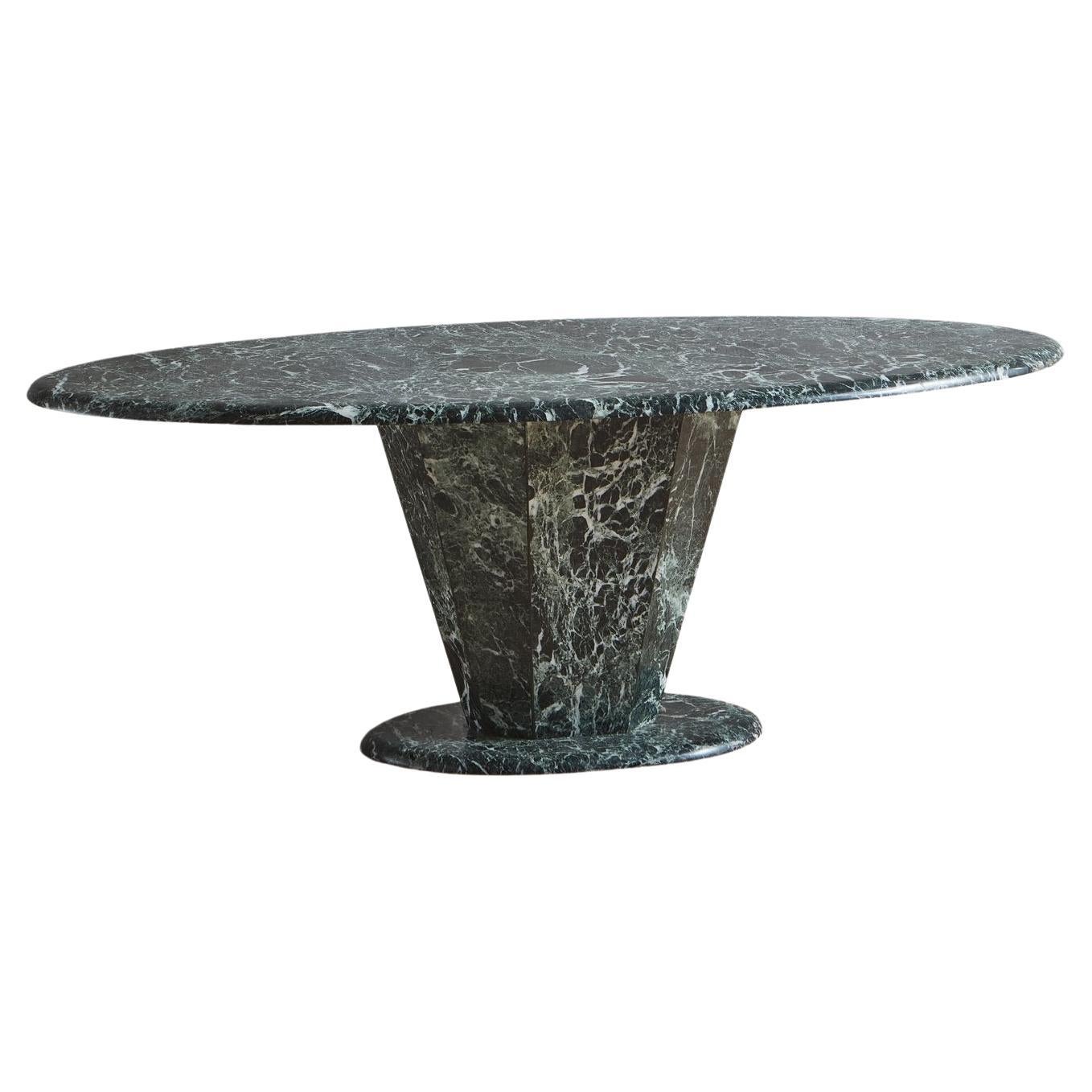Verde Marble Coffee Table with Tapered Pedestal Base, 20th Century For Sale