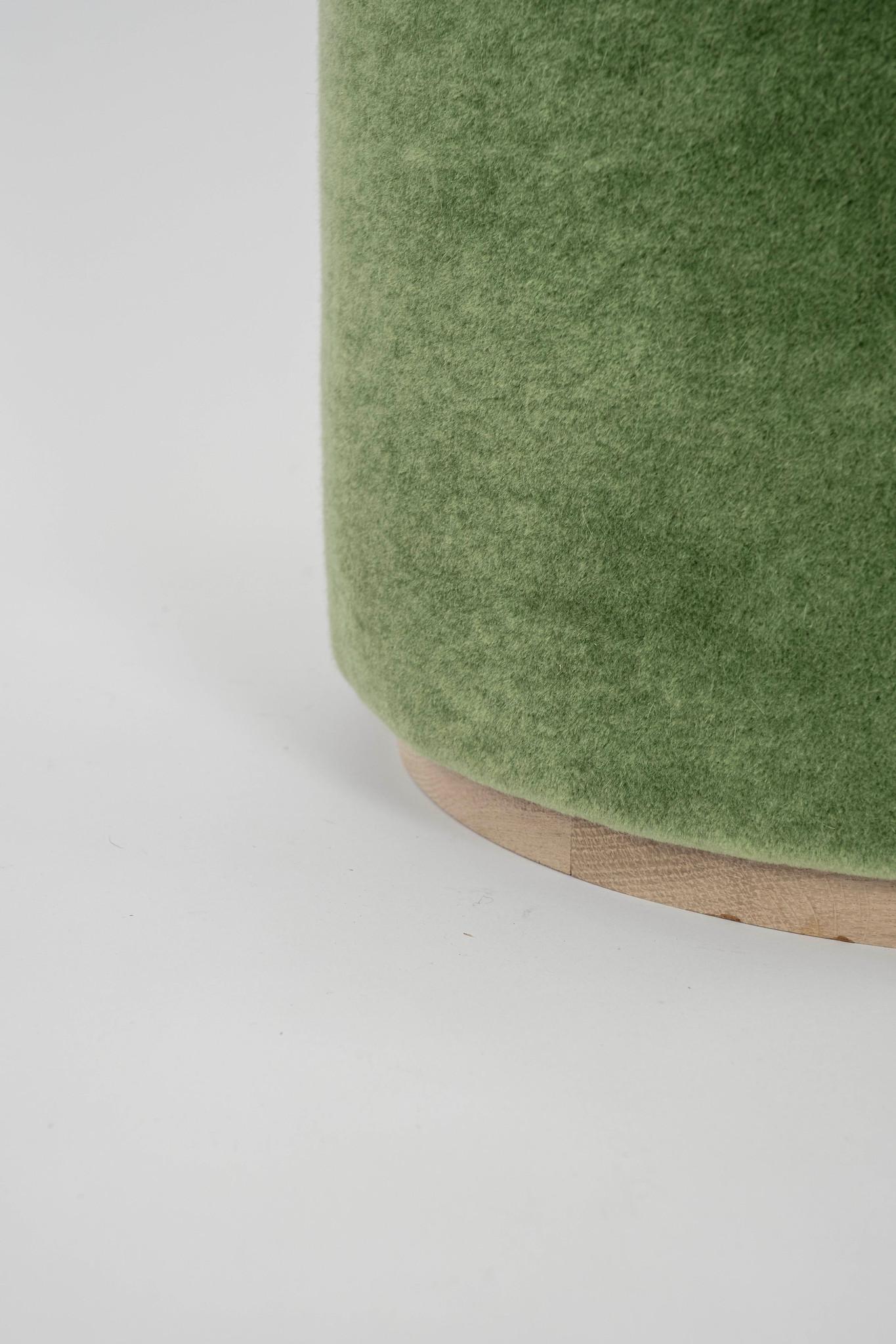 American Cubist Verde Olive Green Mohair Pouf Ottoman For Sale