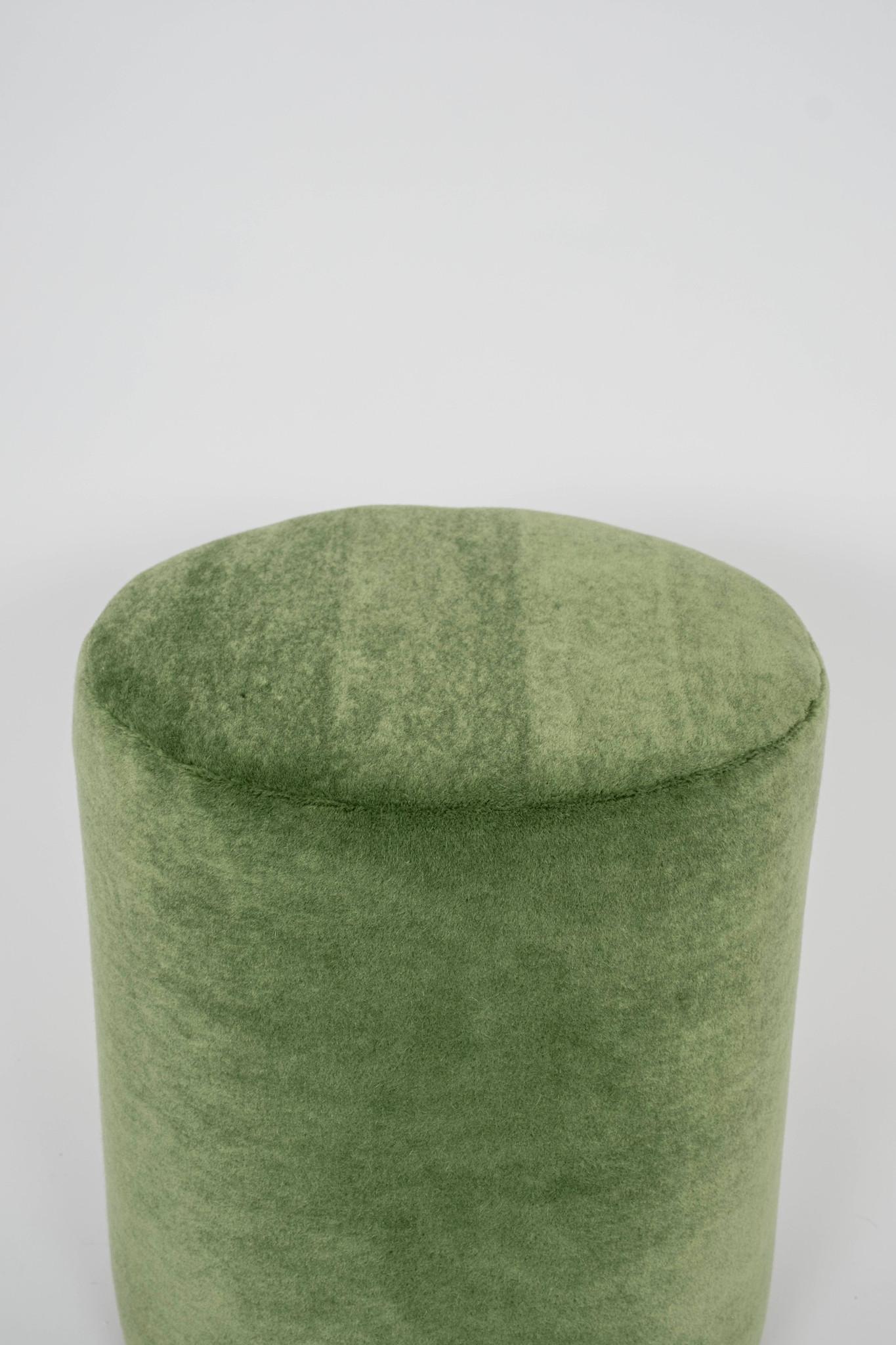 Cubist Verde Olive Green Mohair Pouf Ottoman In New Condition For Sale In Houston, TX