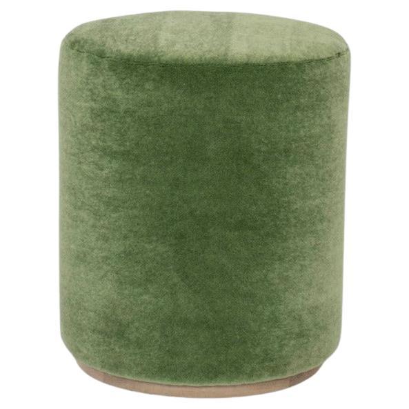Cubist Verde Olive Green Mohair Pouf Ottoman For Sale