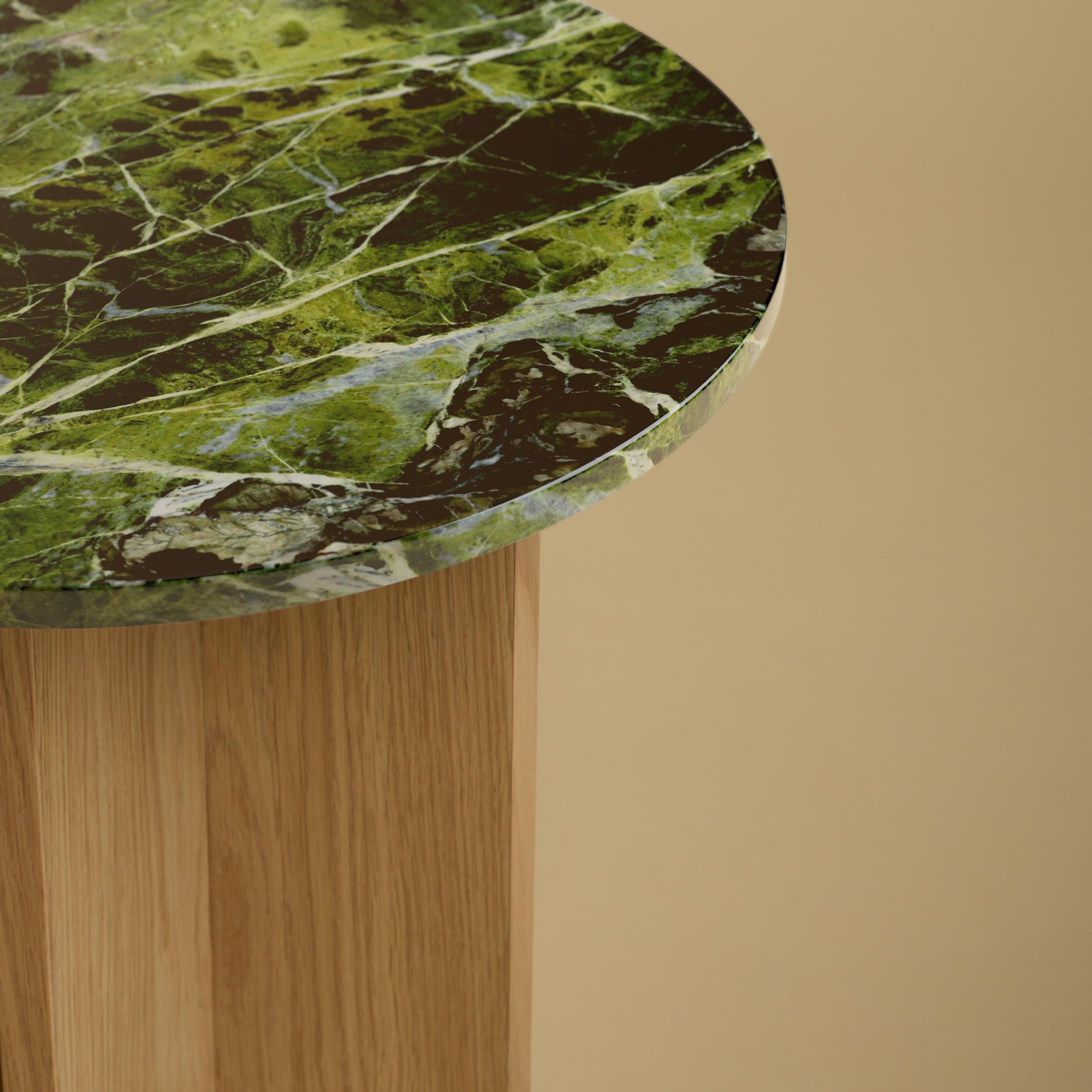 Italian Round Green and Black Marble Top and Natural Oak SideTable by Lebanto For Sale