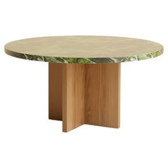 Round Green and Black Marble Top and Natural Oak Coffee Table by Lebanto