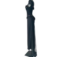 Veronica Black Green Evening Dress with Floral Appliqués and a Corset Back