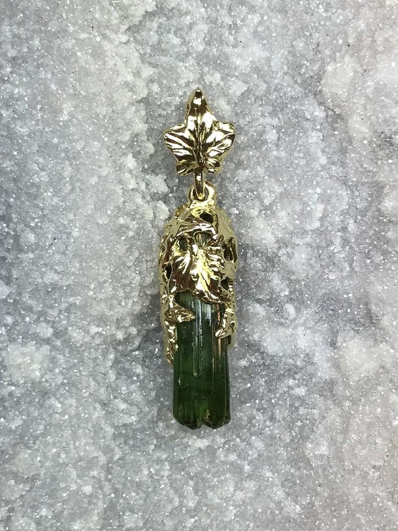 Verdelite Crystal Yellow Gold Ivy Pendant Natural Green Tourmaline