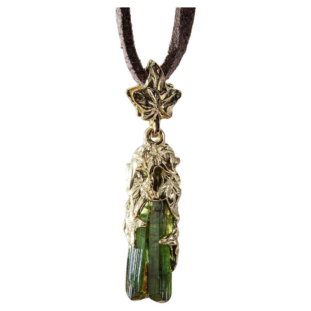 Verdelite Crystal Yellow Gold Ivy Pendant Natural Green Tourmaline 7