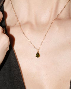 Verdelle Olive Green Pear-Cut Teardrop Pendant Necklace in 14K Gold-Filled