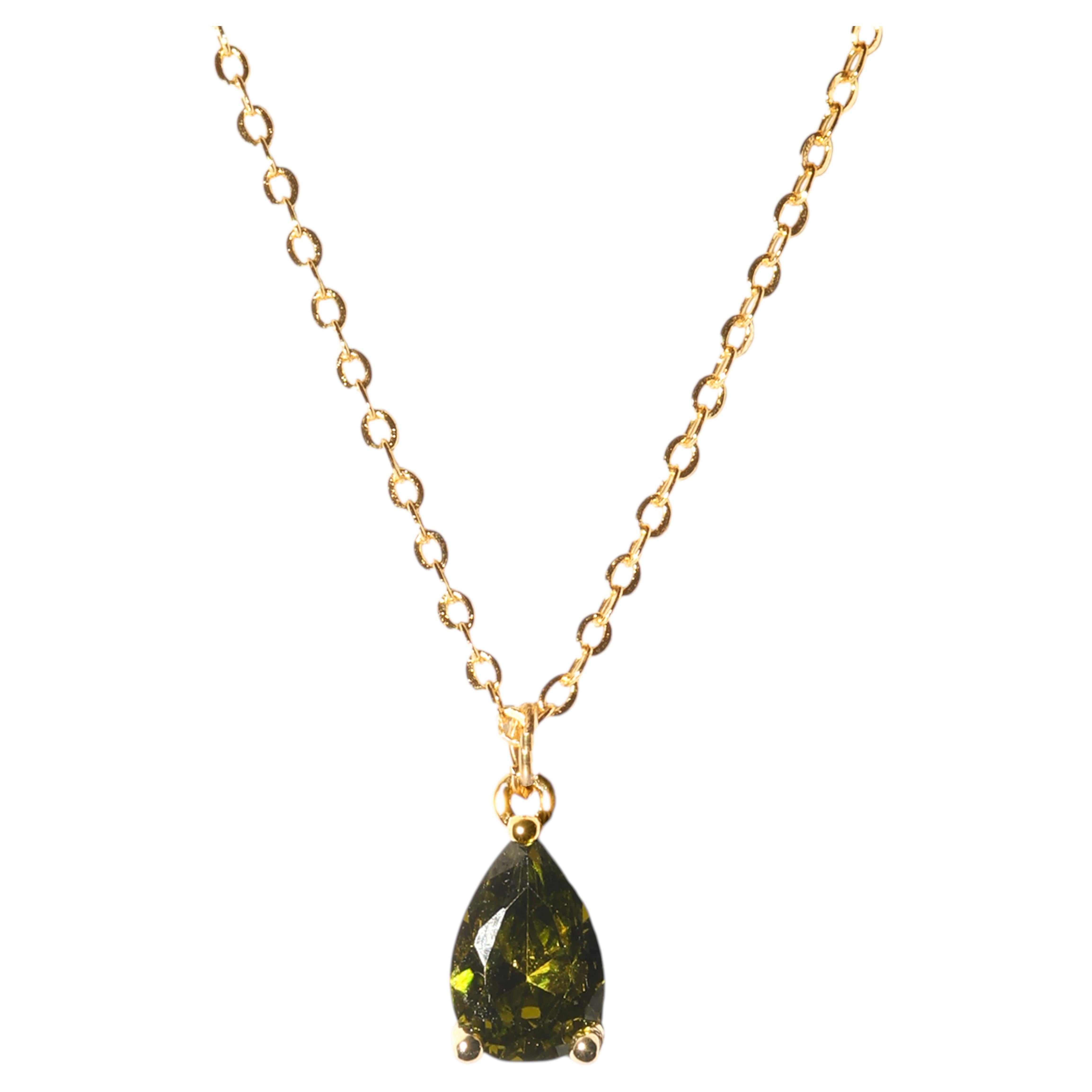 Verdelle Olive Green Pear-Cut Teardrop Pendant Necklace in 14K Gold-Filled
