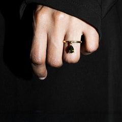 Verdelle Olive Green Pear-Cut Teardrop Ring in Gold-Plated