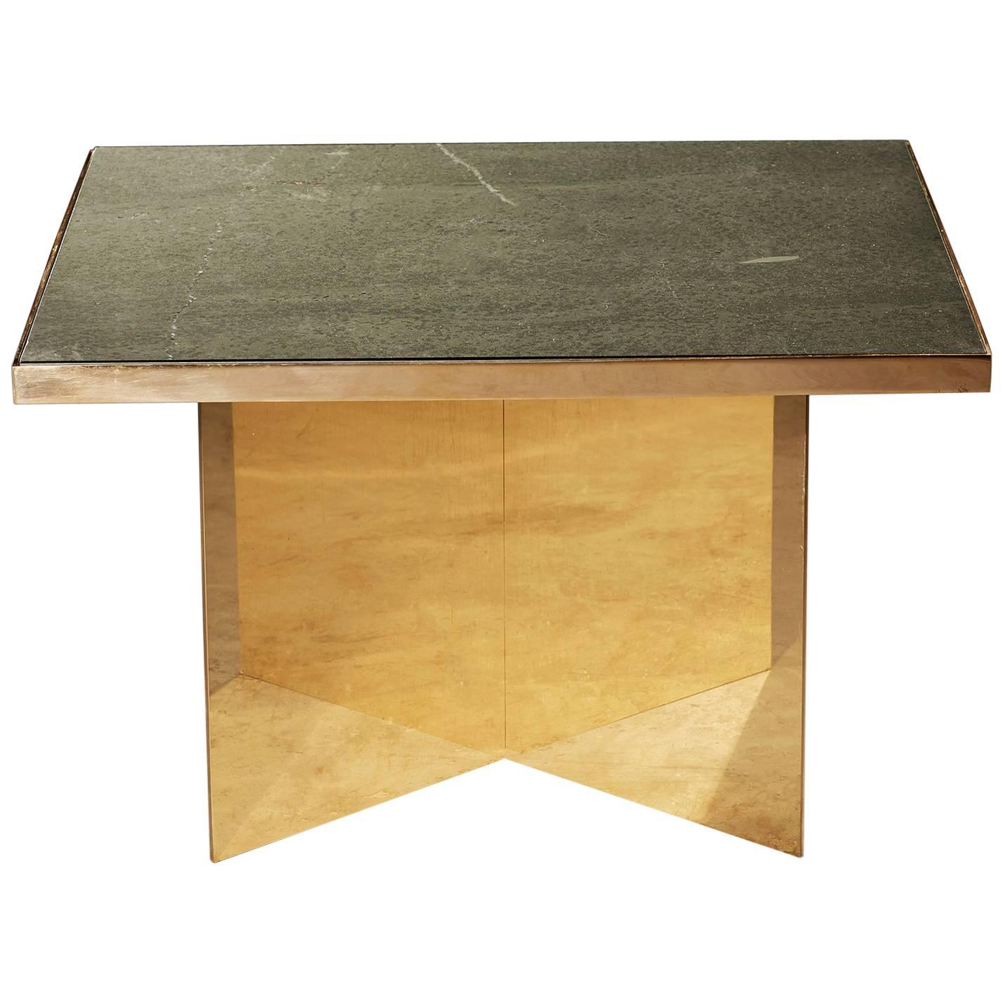 Verdi Coffee Table — Large — Solid Brass Plate Base — Honed Cumbrian Slate Top